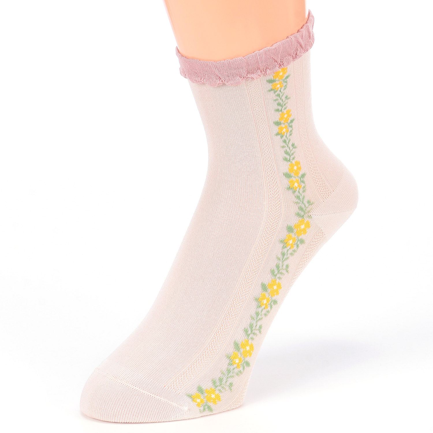 STREAM   キシリトール加工 葉と花柄  ロークルー 靴下 - 画像3