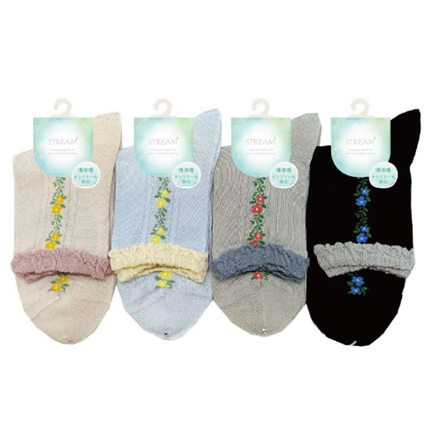 STREAM   キシリトール加工 葉と花柄  ロークルー 靴下