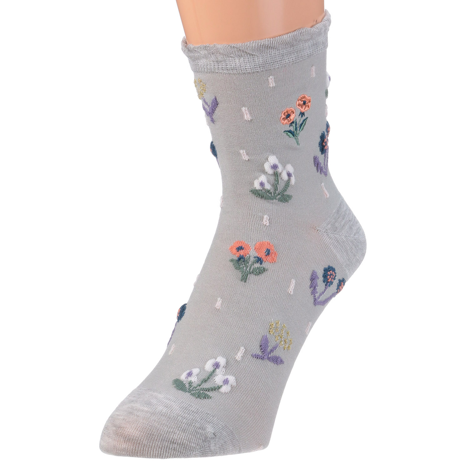 STREAM  ハーバルソックス フラワー刺？ てんてん フロート ロークルー 靴下 - 画像6