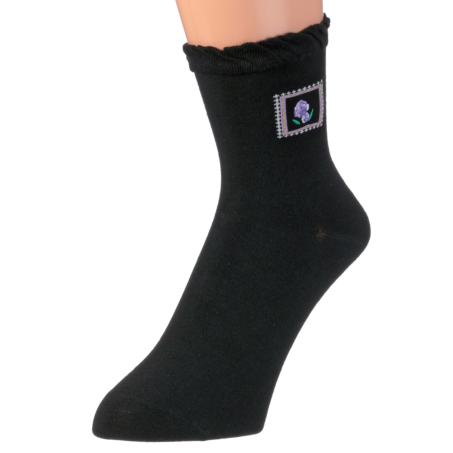 STREAM  ハーバルソックス フレームとお花刺繍 ロークルー  靴下 - 画像6