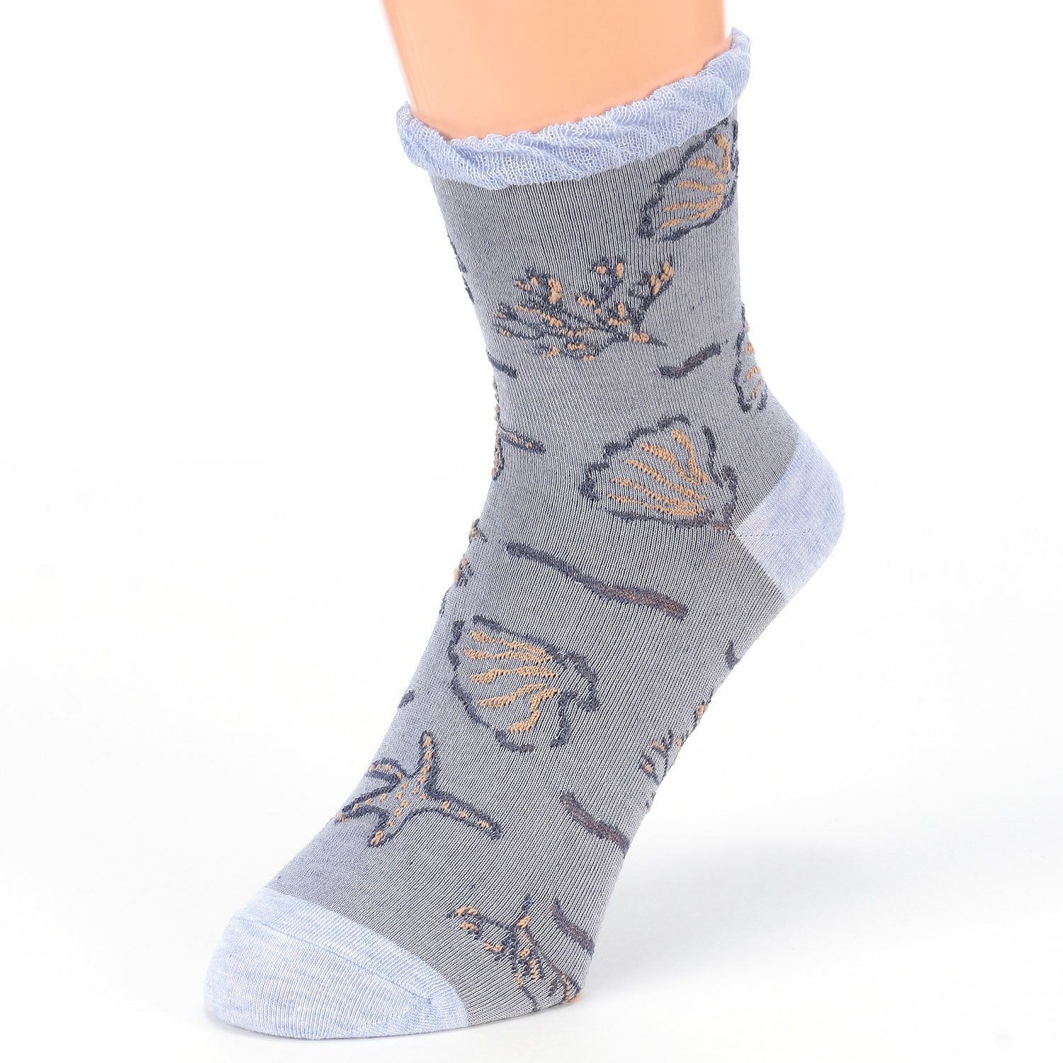 STREAM  接触冷感 貝とサンゴフロート ロークルー 靴下 - 画像4