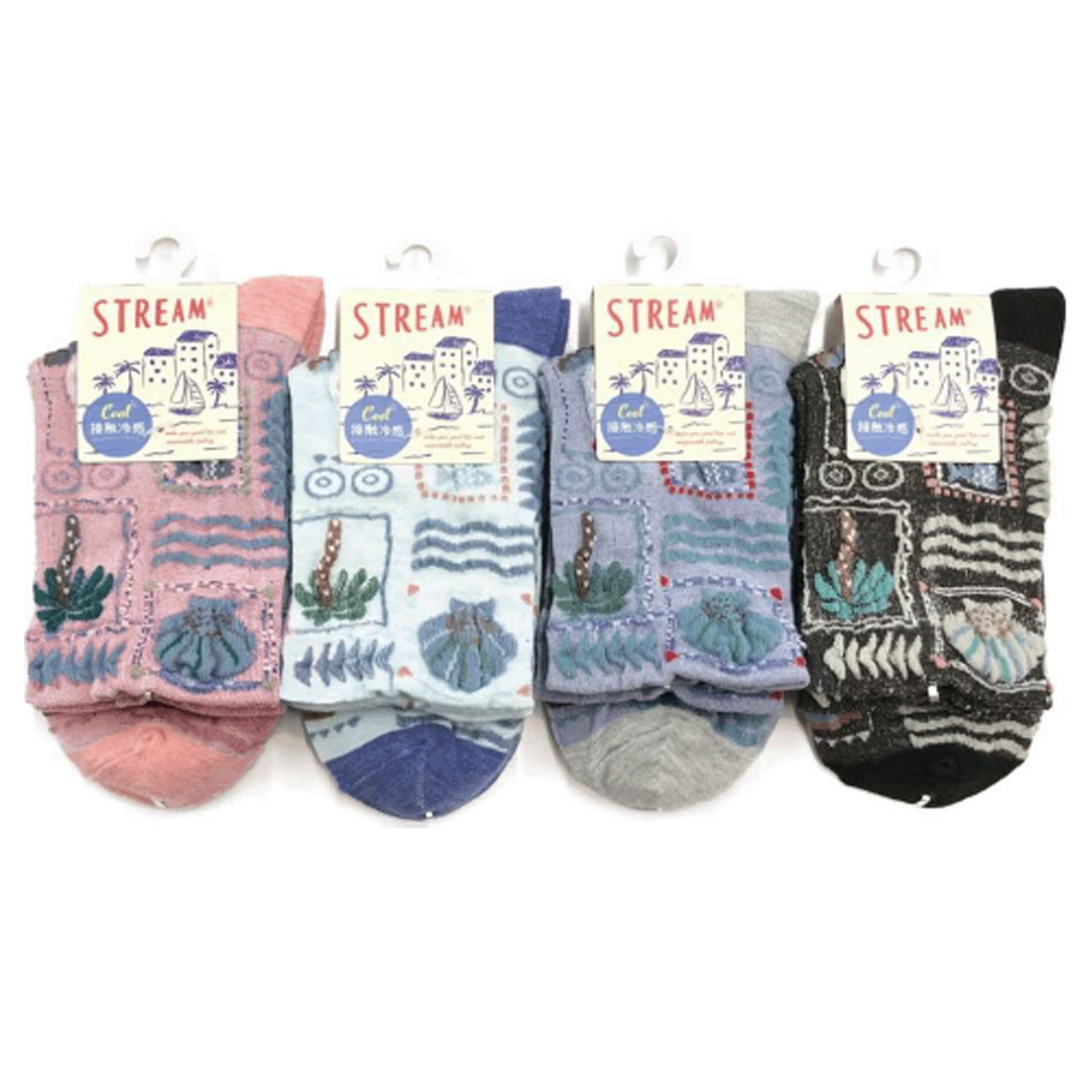 STREAM  接触冷感 マリンモチーフ フロート ロークルー 靴下