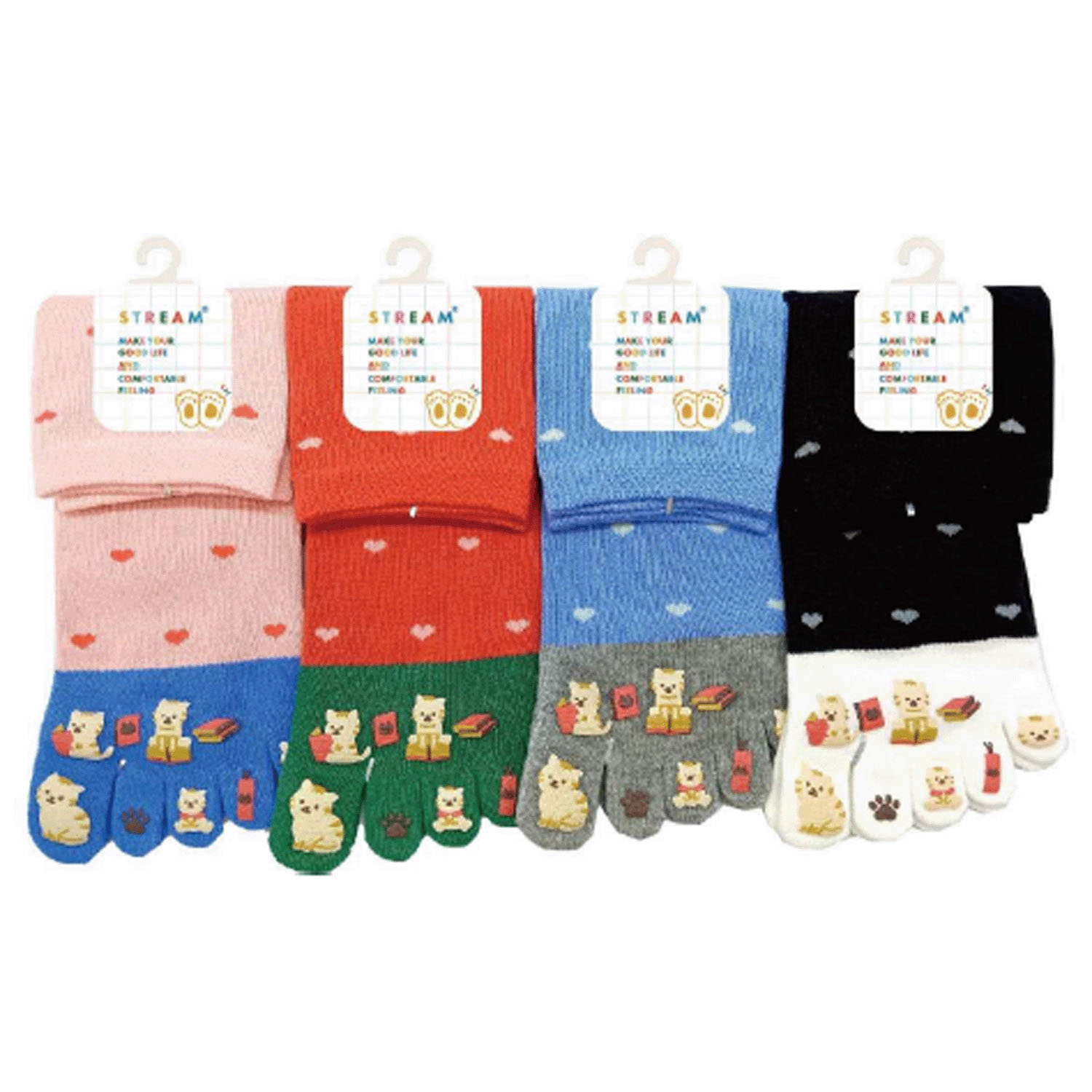 STREAM  5本指 本好きねこ クルー丈 靴下