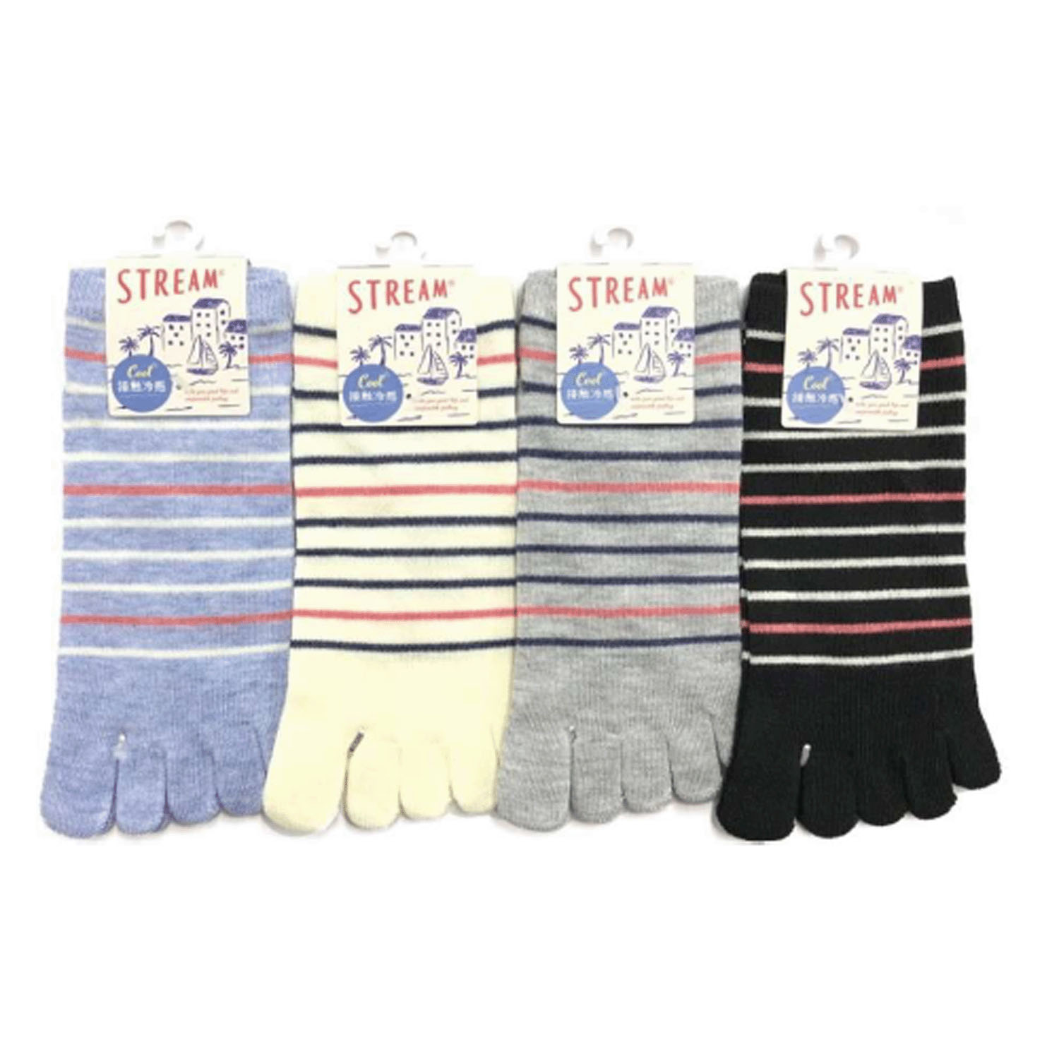 STREAM 5本指 接触冷感 スニーカー丈 マリンボーダー 靴下
