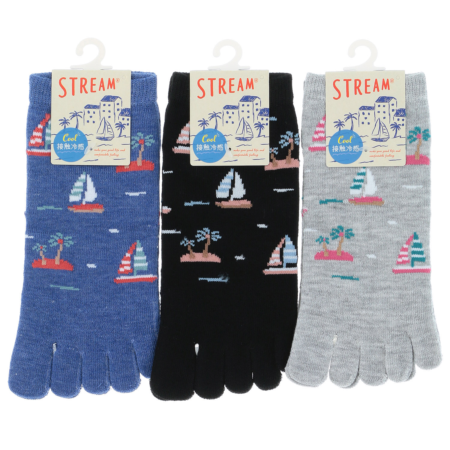 STREAM 5本指 接触冷感 スニーカー丈 マリン柄 靴下 - 画像3