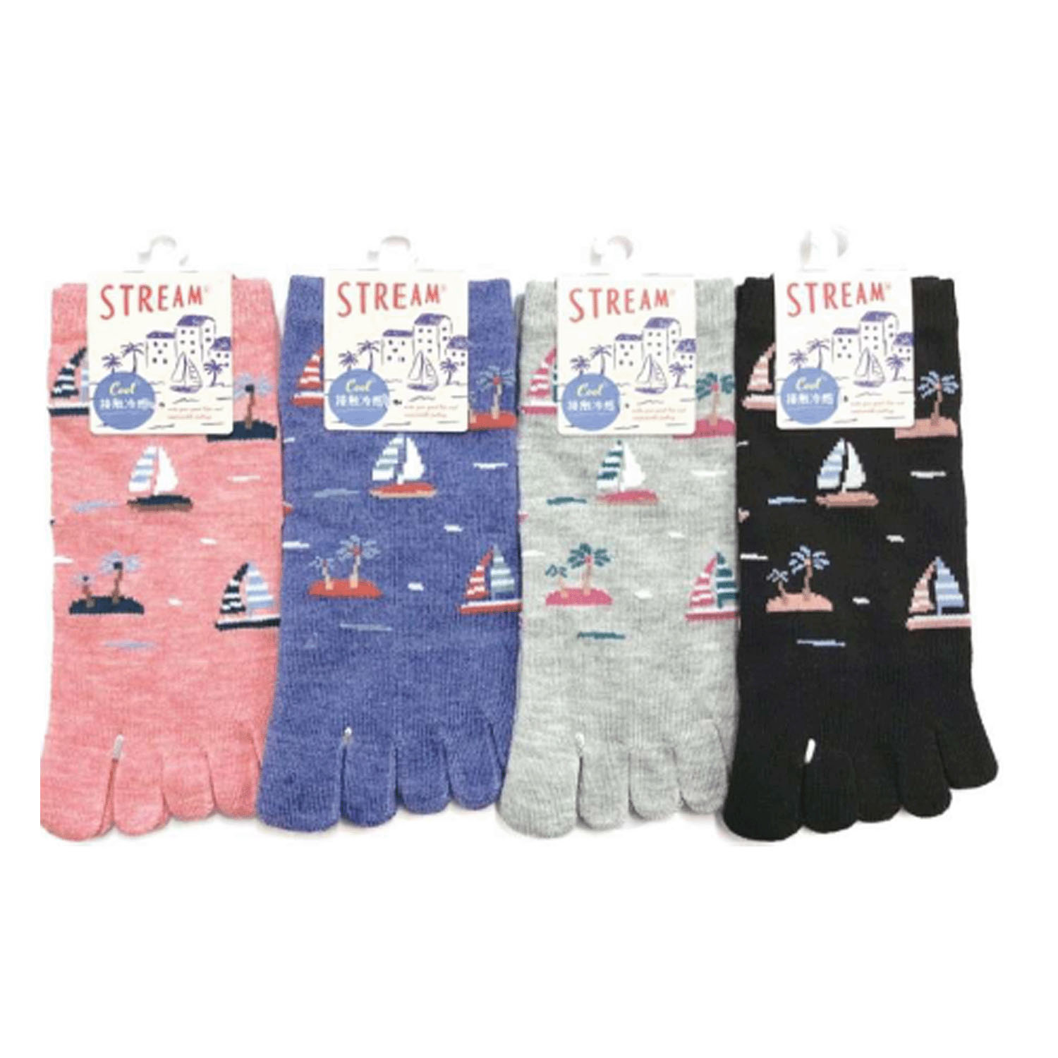 STREAM 5本指 接触冷感 スニーカー丈 マリン柄 靴下