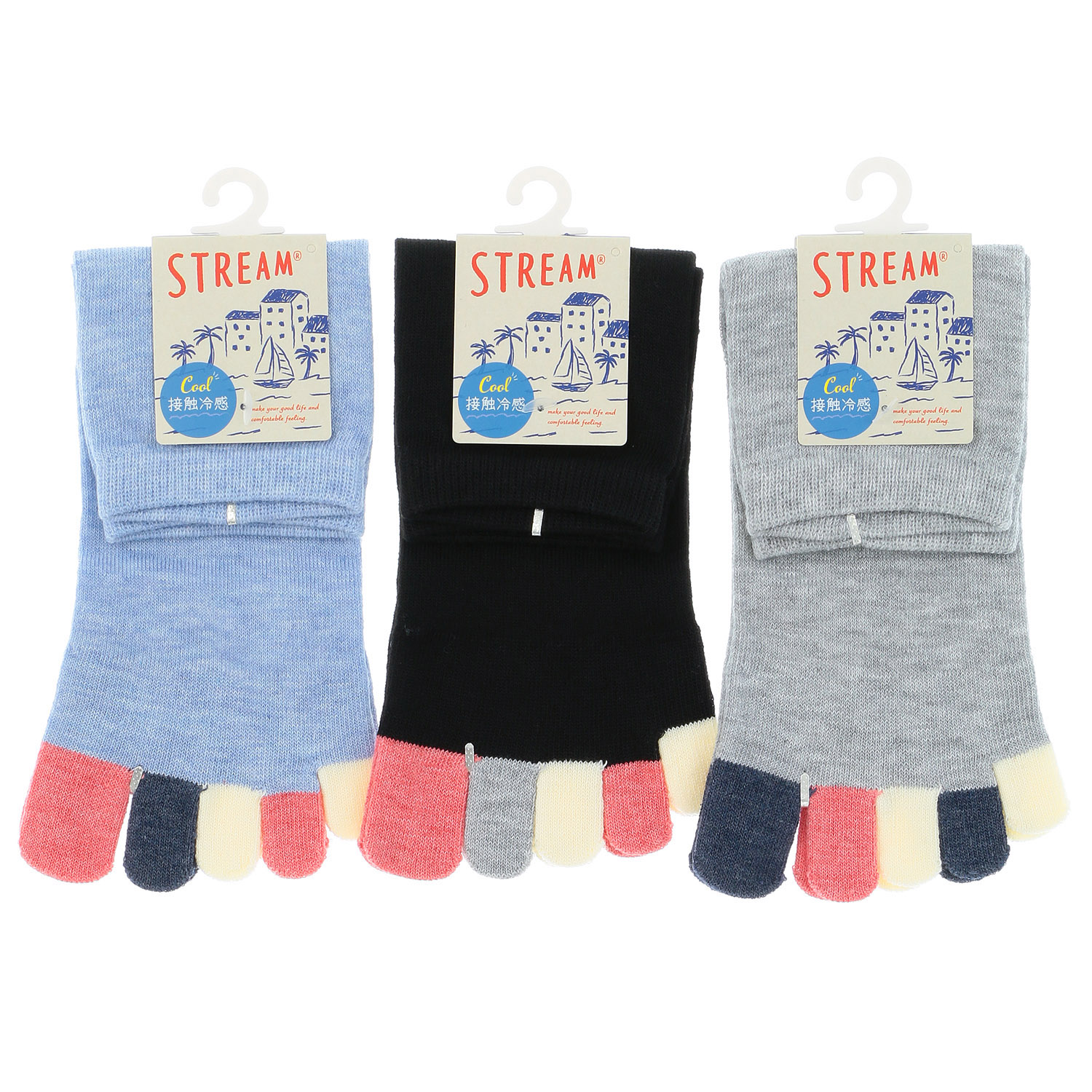STREAM 5本指 接触冷感 クルー丈 指先マリン  靴下 - 画像3