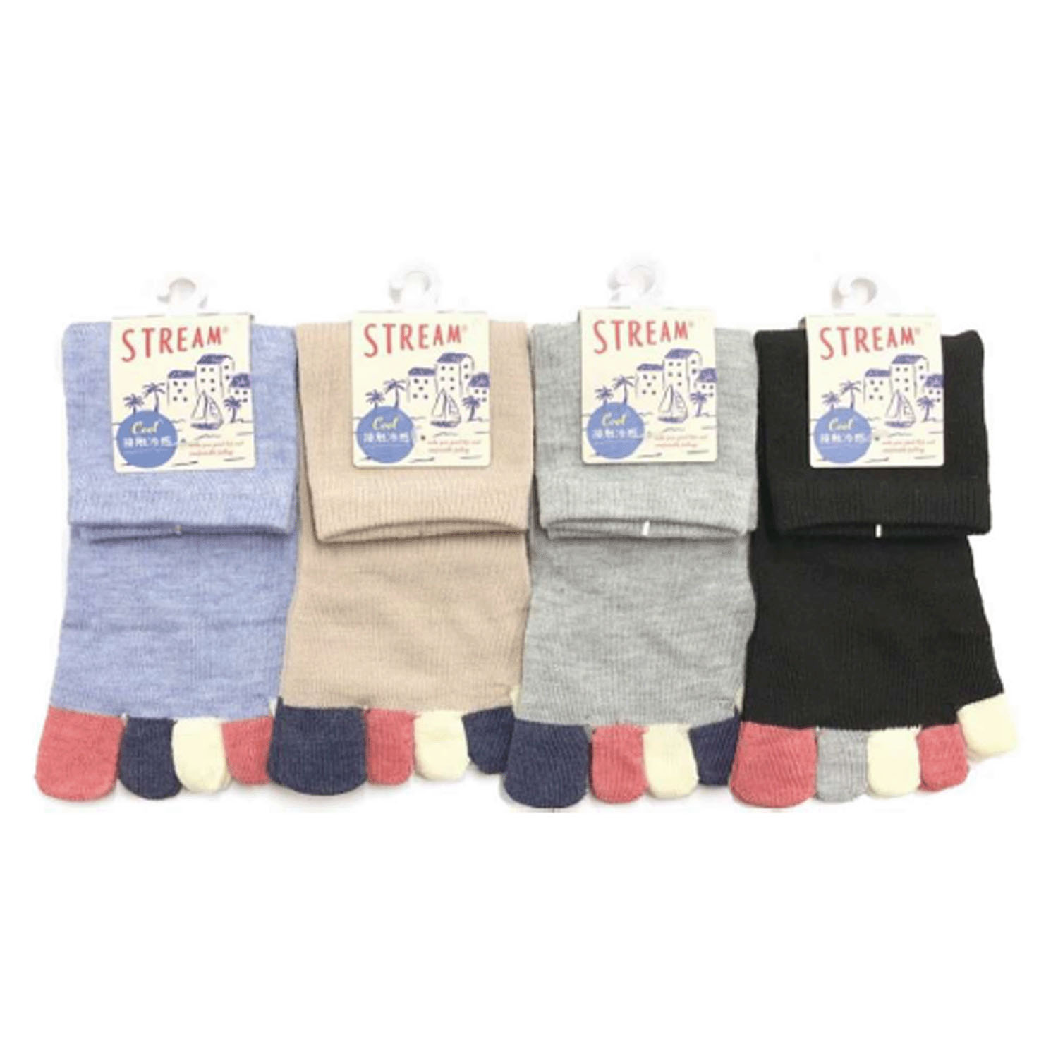 STREAM 5本指 接触冷感 クルー丈 指先マリン  靴下