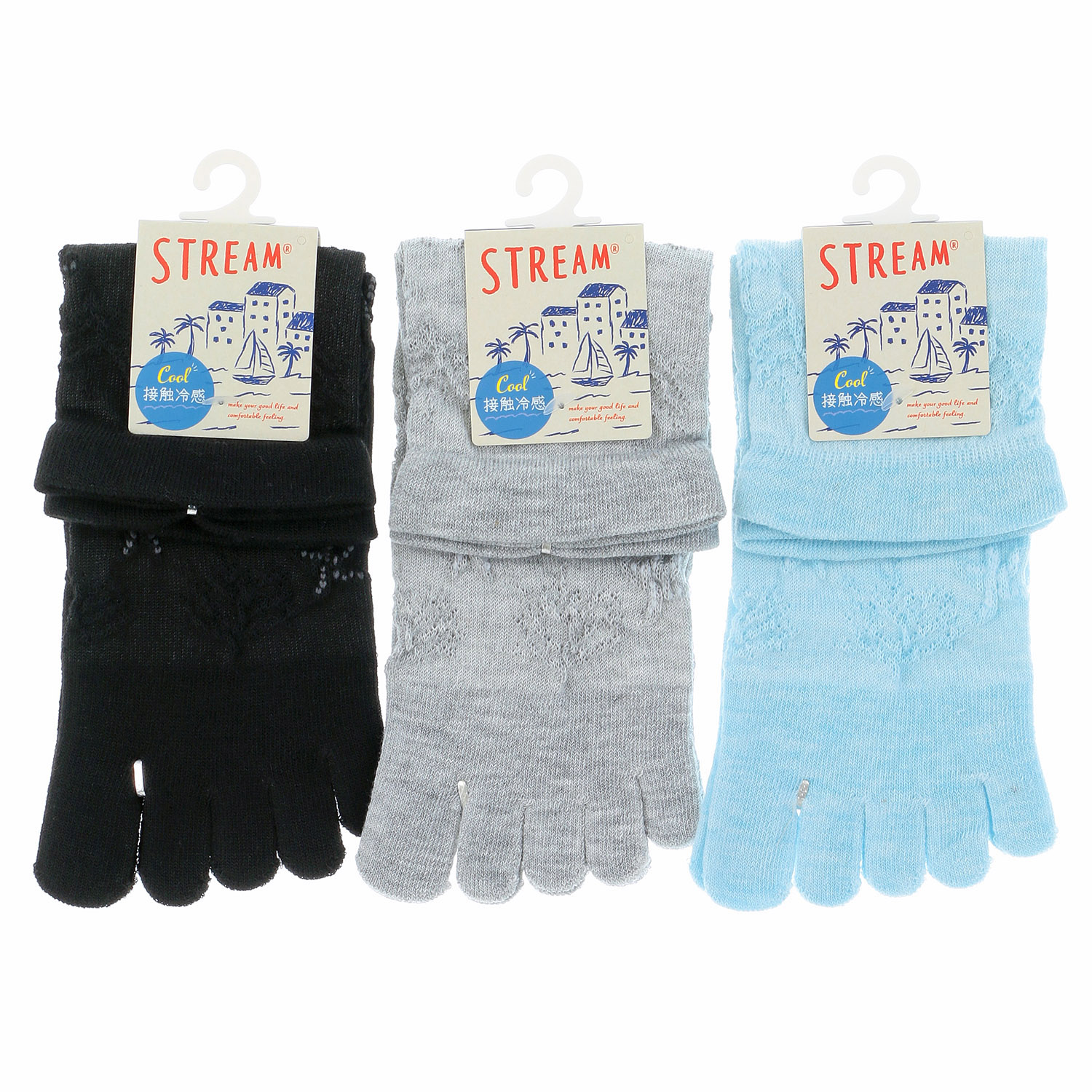STREAM 5本指 接触冷感 クルー丈 貝とサンゴフロート 靴下 - 画像3