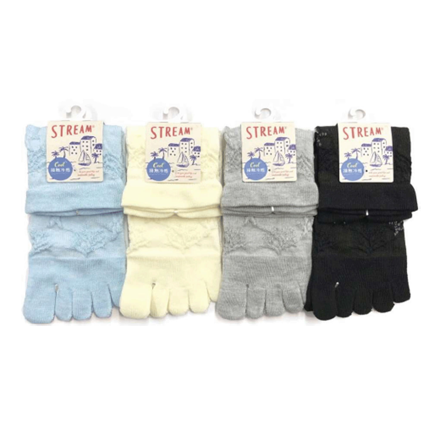 STREAM 5本指 接触冷感 クルー丈 貝とサンゴフロート 靴下