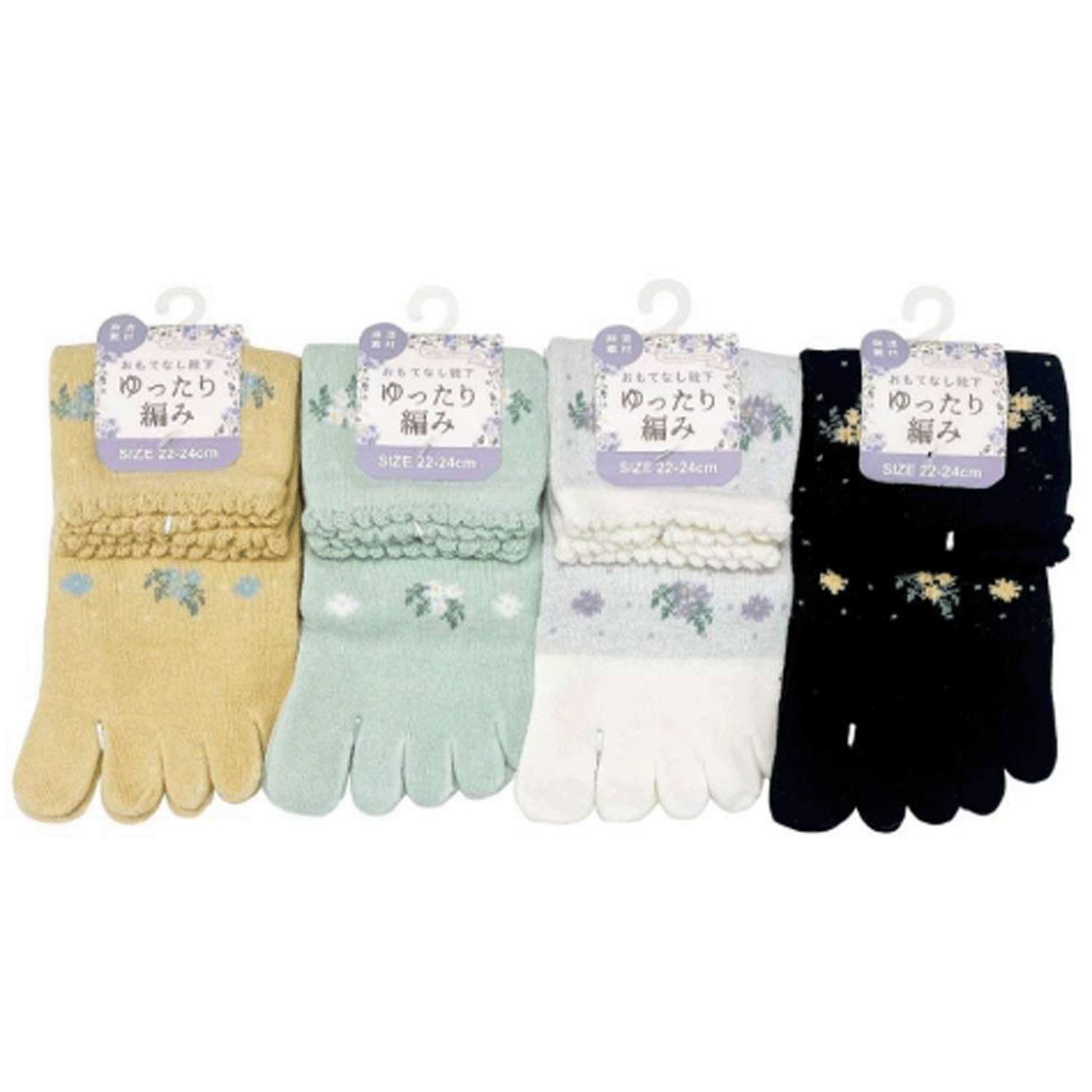 STREAM 5本指 ゆったり編み 麻混素材 ドット花柄 クルー丈 靴下