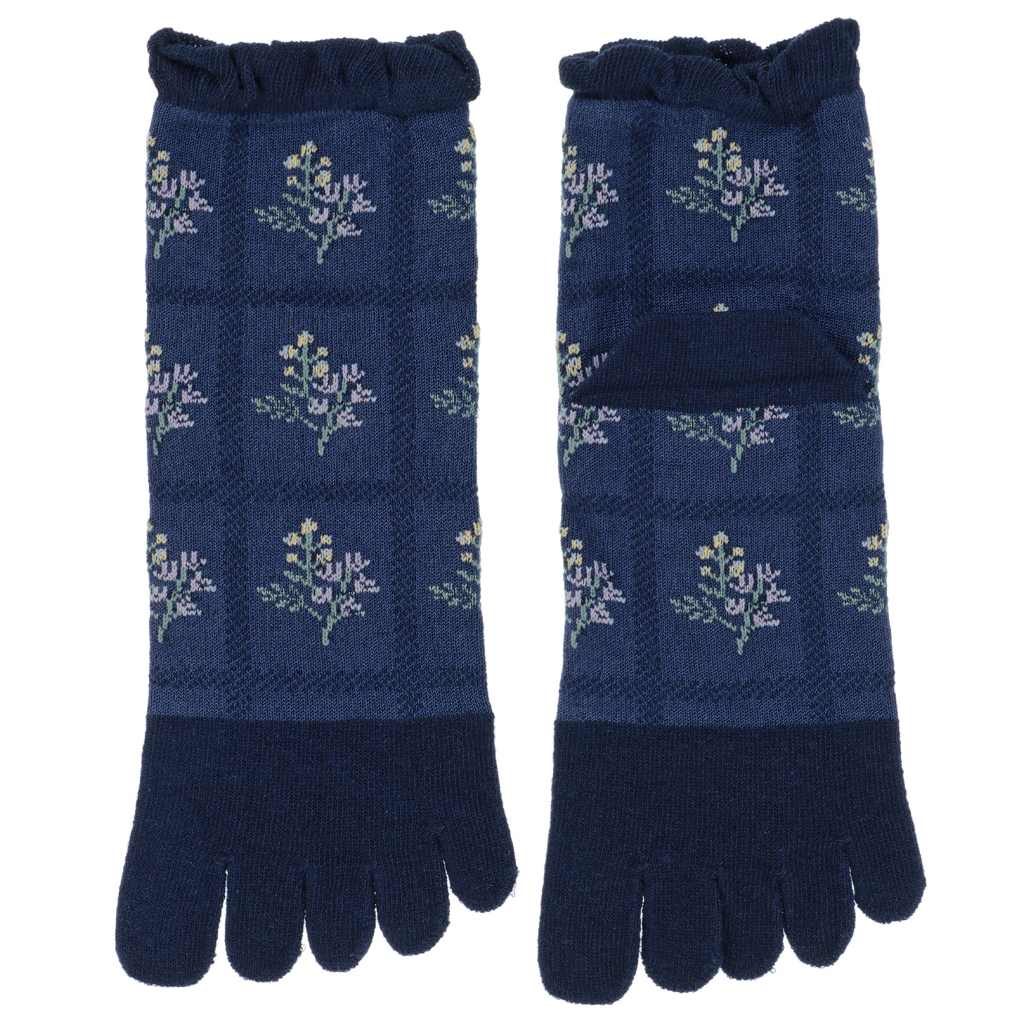 STREAM 5本指 ゆったり編み 麻混素材 ボタニカル柄 クルー丈 靴下 - 画像3