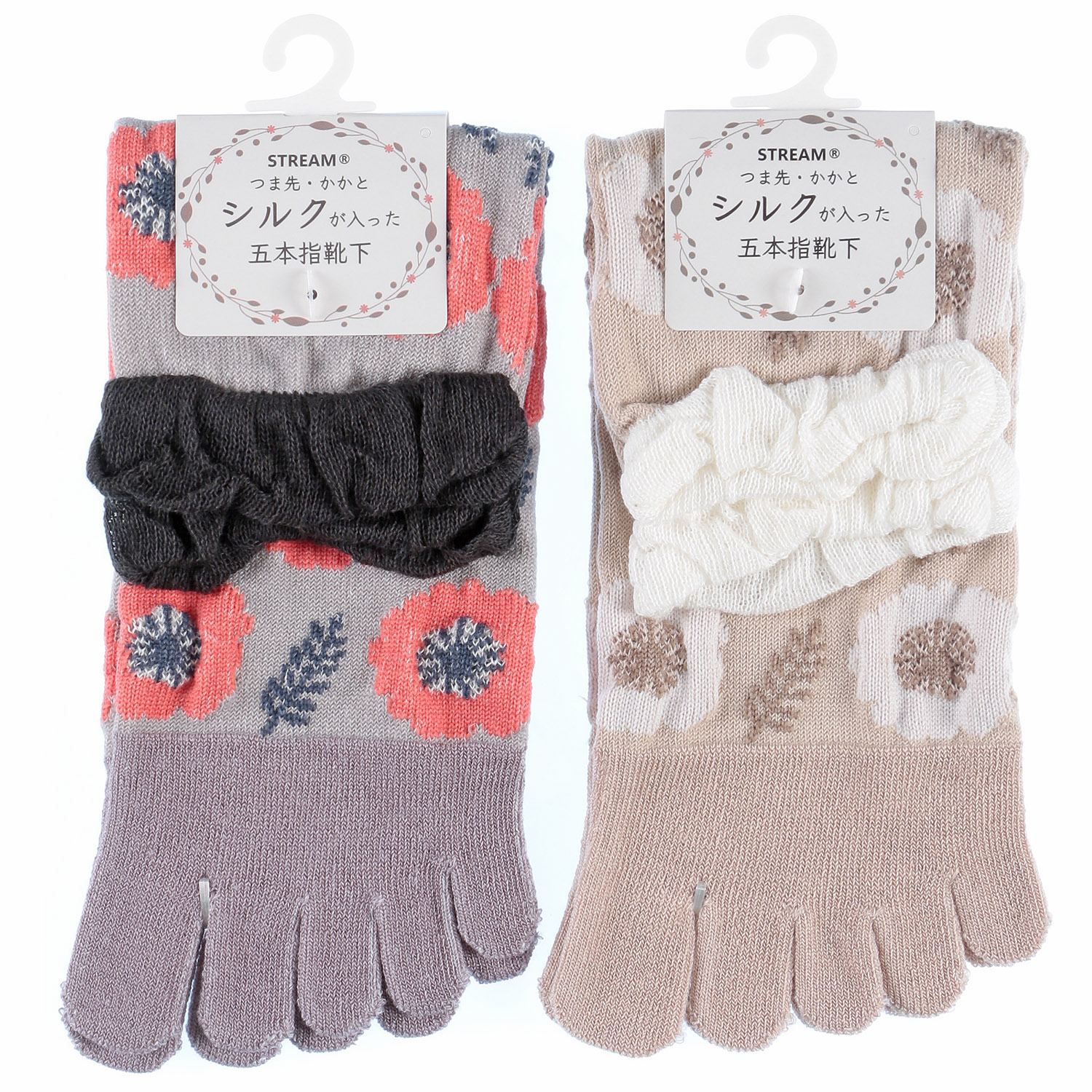 STREAM 5本指 花柄 クルー丈 靴下 - 画像2