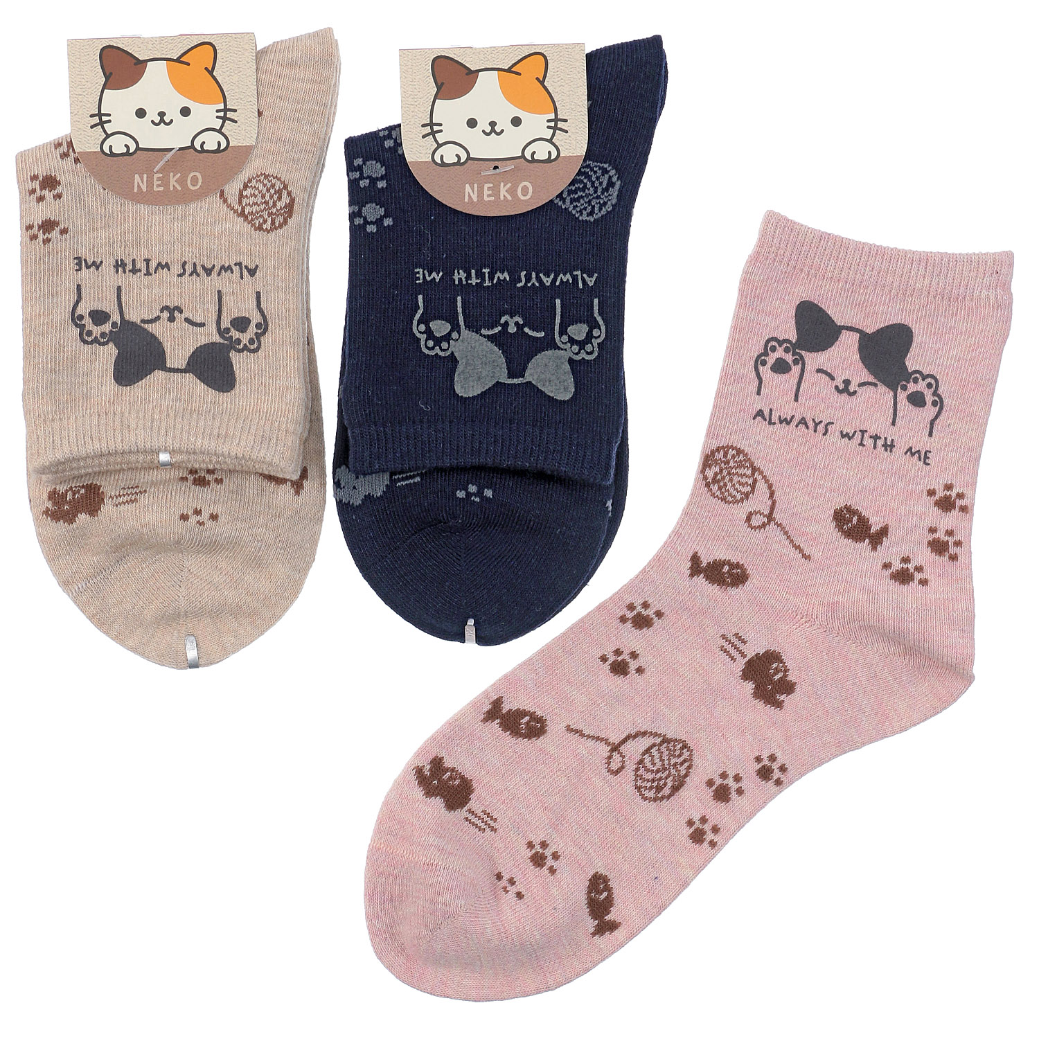 ロークルー丈 三毛猫顔料P総柄【在庫限り】