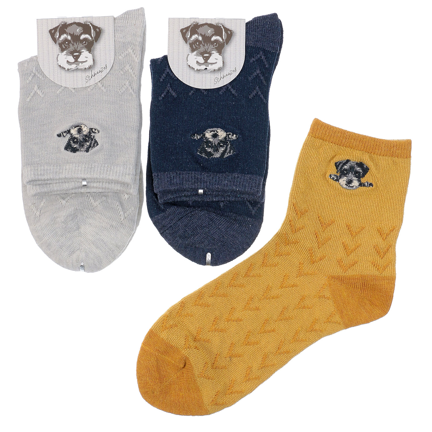 ロークルー丈 シュナウザー刺繍フロート杉柄【在庫限り】