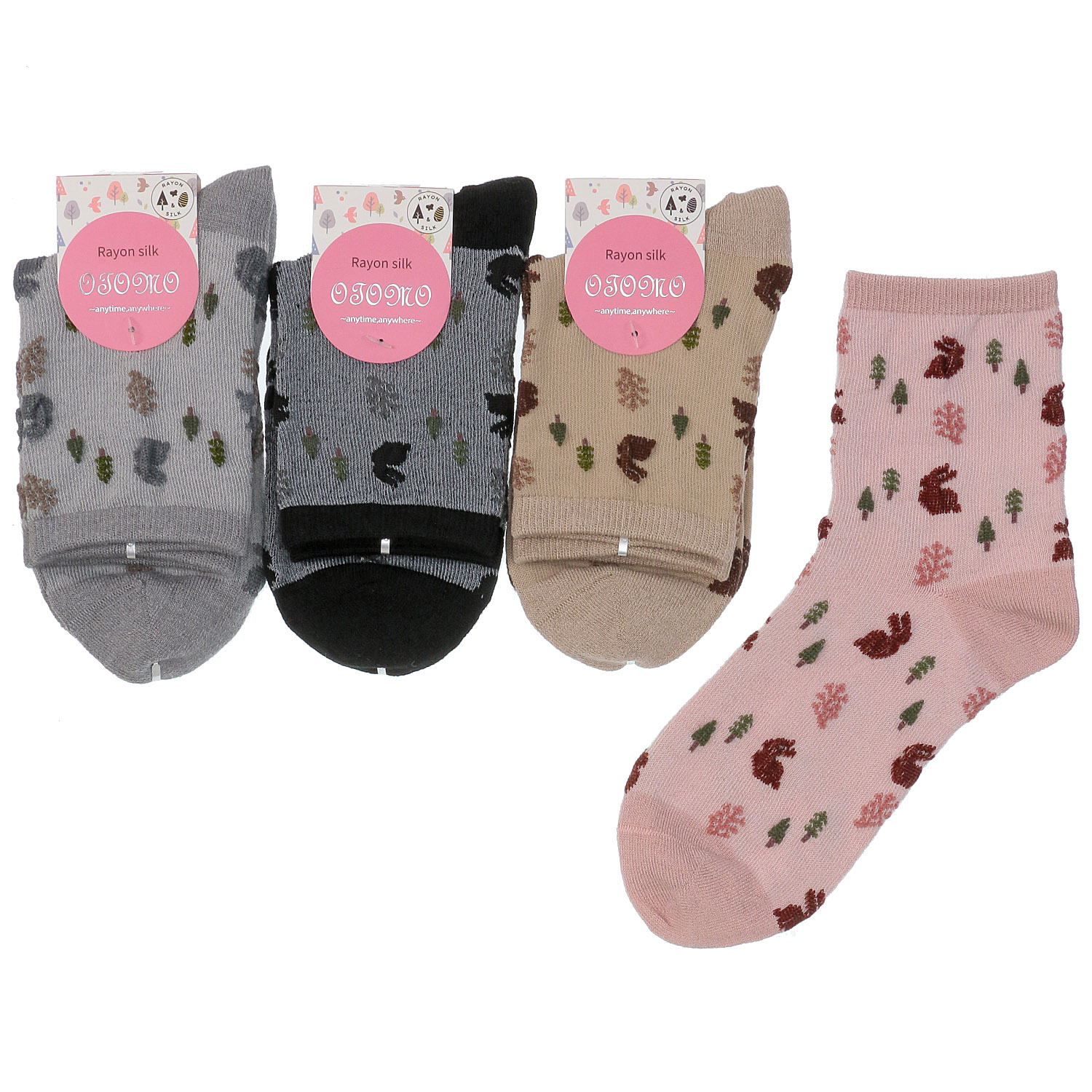 ロークルー丈 レーヨンシルク混 フロートうさぎシルエット【在庫限り】