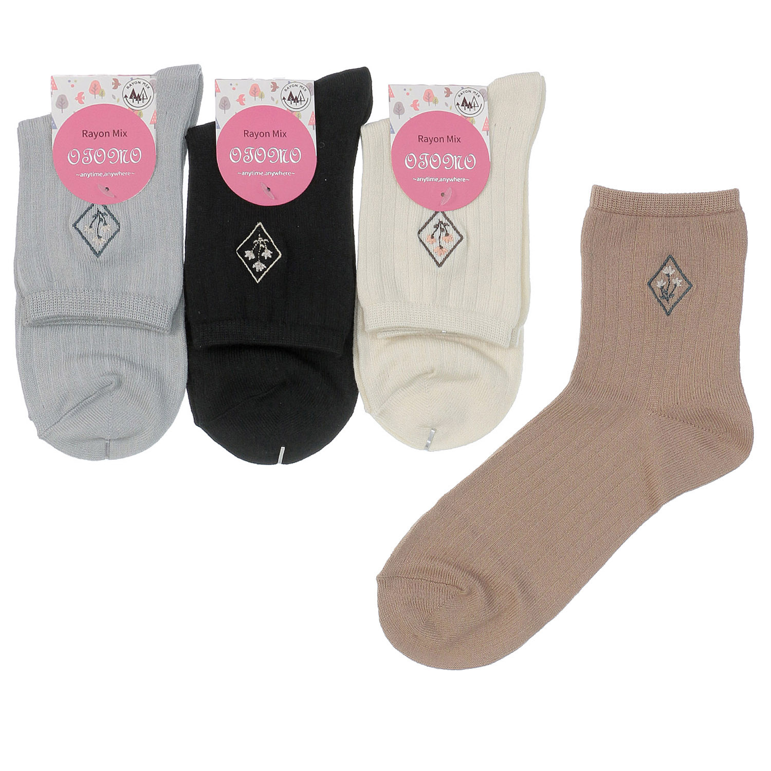 ロークルー丈 フラワー刺繍スパイラル畔【在庫限り】