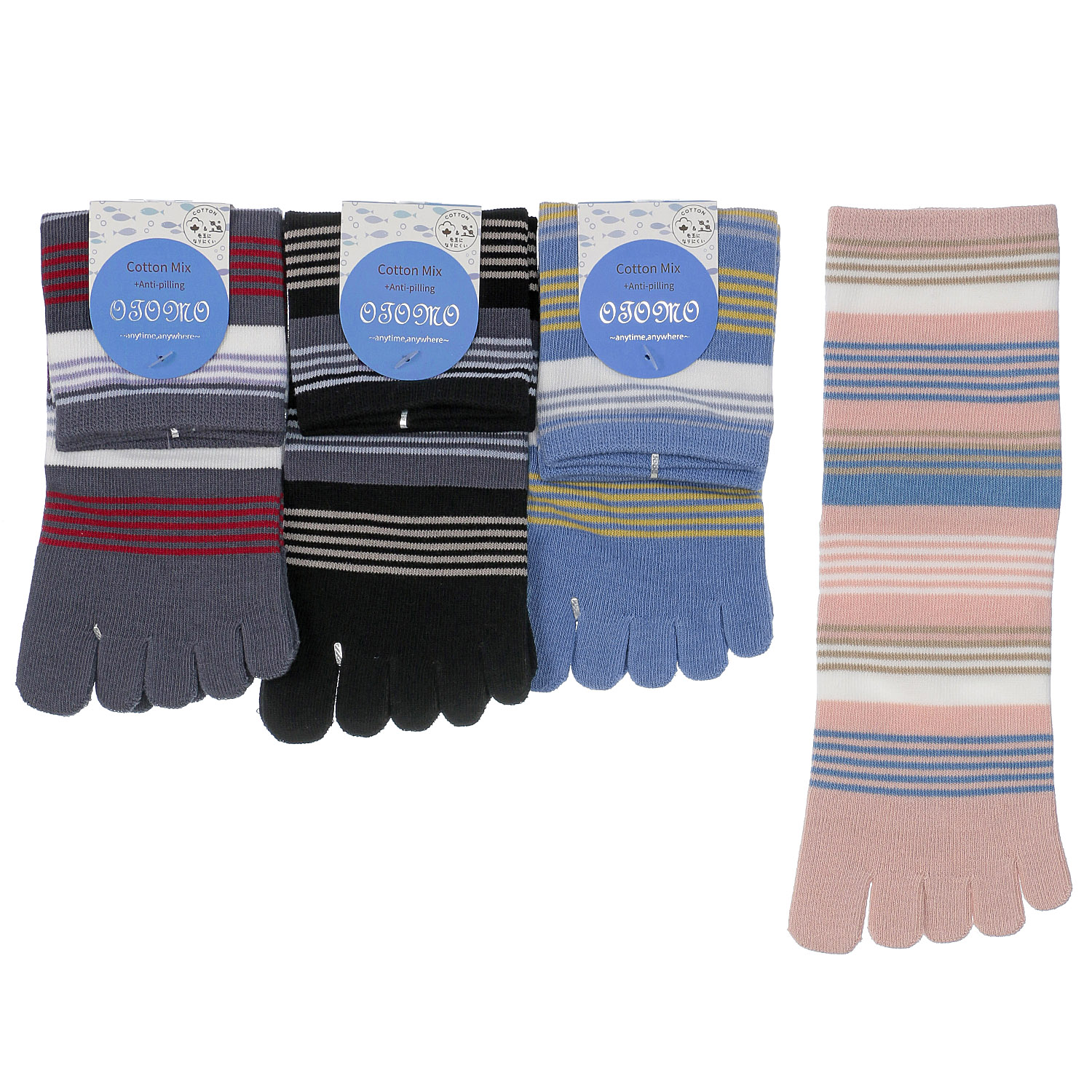 5本指 ロークルー丈 抗ピル マルチボーダ－【在庫限り】