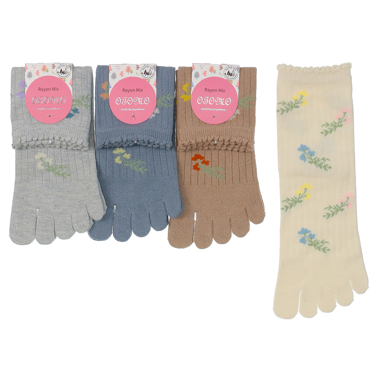 5本指 ロークルー丈 ピコスパイラル畔フラワー【在庫限り】