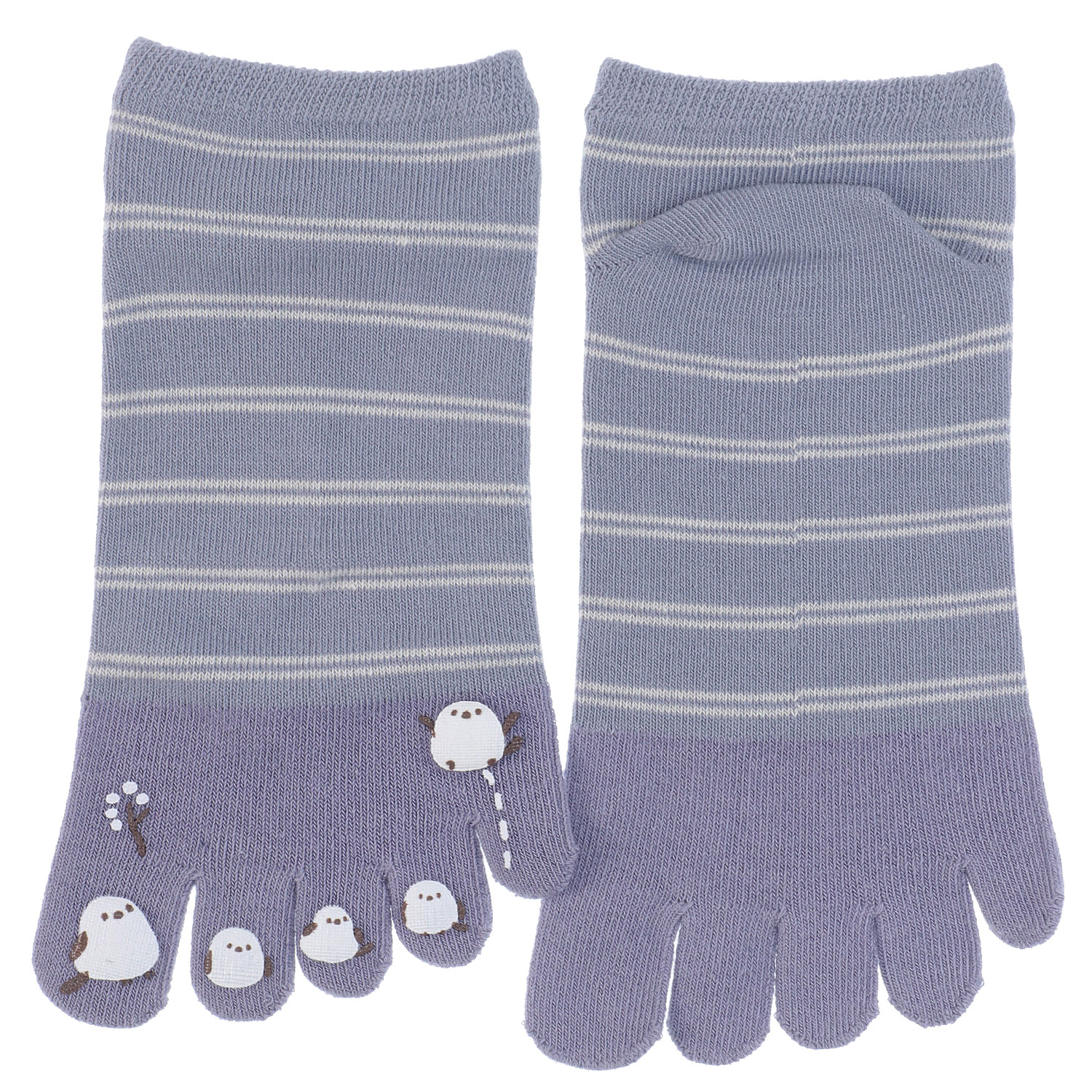 5本指 スニーカー丈 シマエナガラバープリント ボーダー【在庫限り】 - 画像2