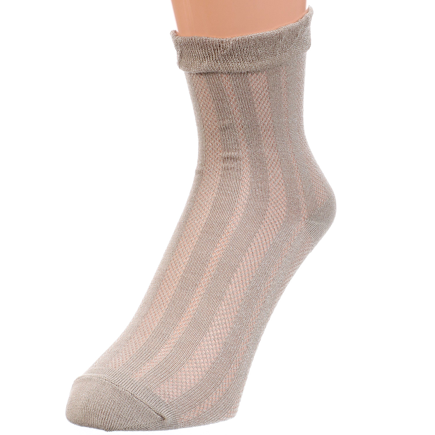 接触冷感 ロークルー丈 ラメゾッキフリル メッシュストライプ【在庫限り】 - 画像3