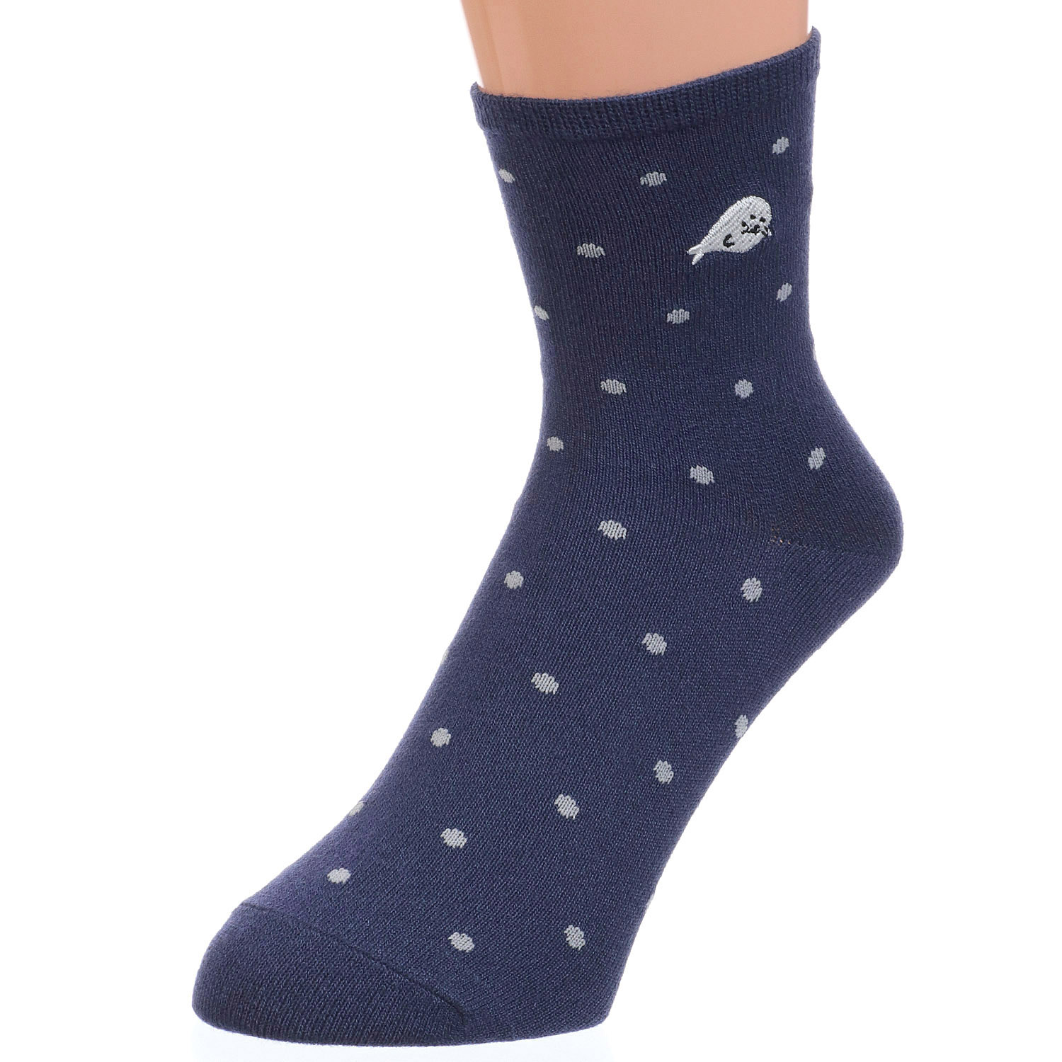 接触冷感 ロークルー丈 アザラシ刺繍ドット【在庫限り】 - 画像3