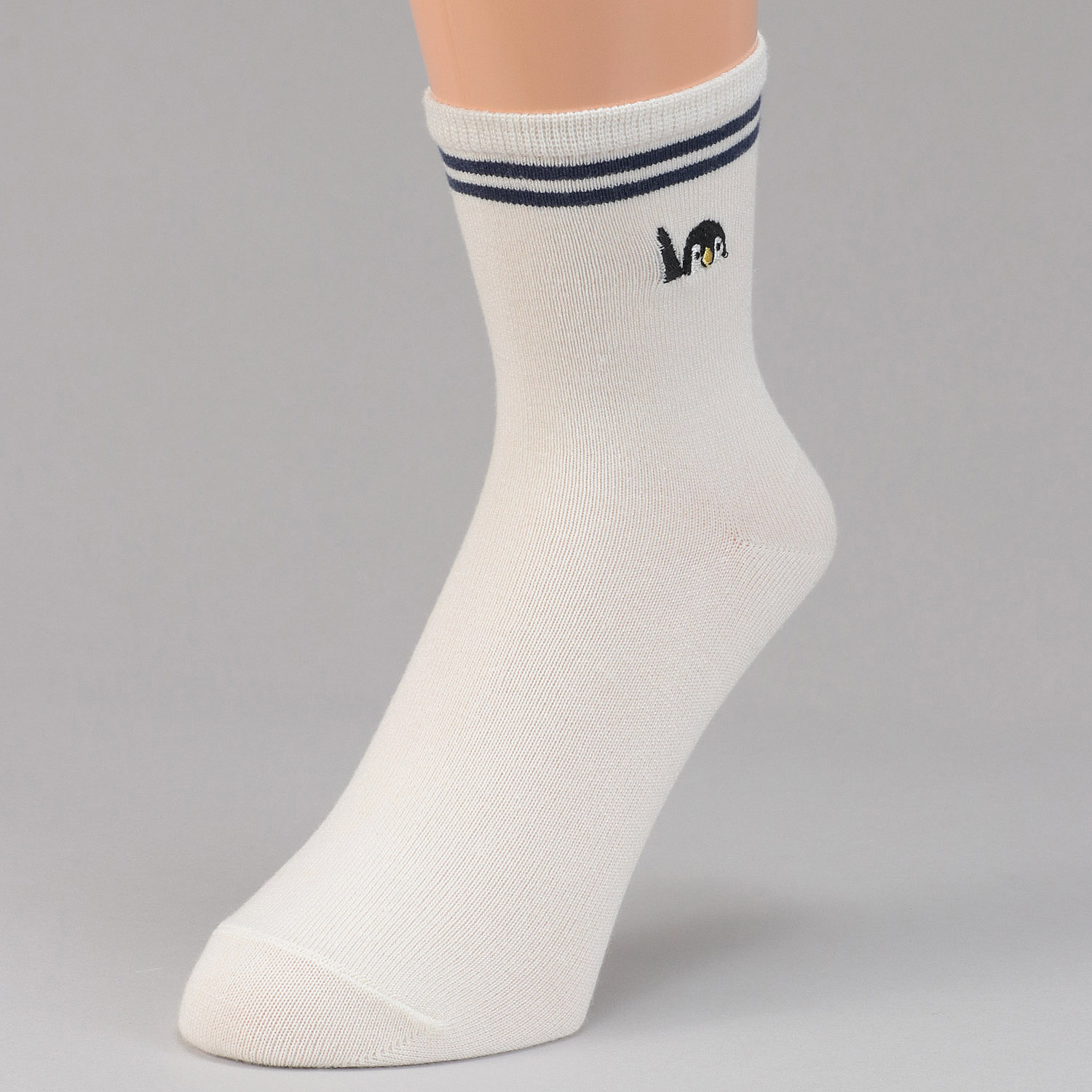 接触冷感 ロークルー丈 ペンギン刺繍ライン【在庫限り】 - 画像3