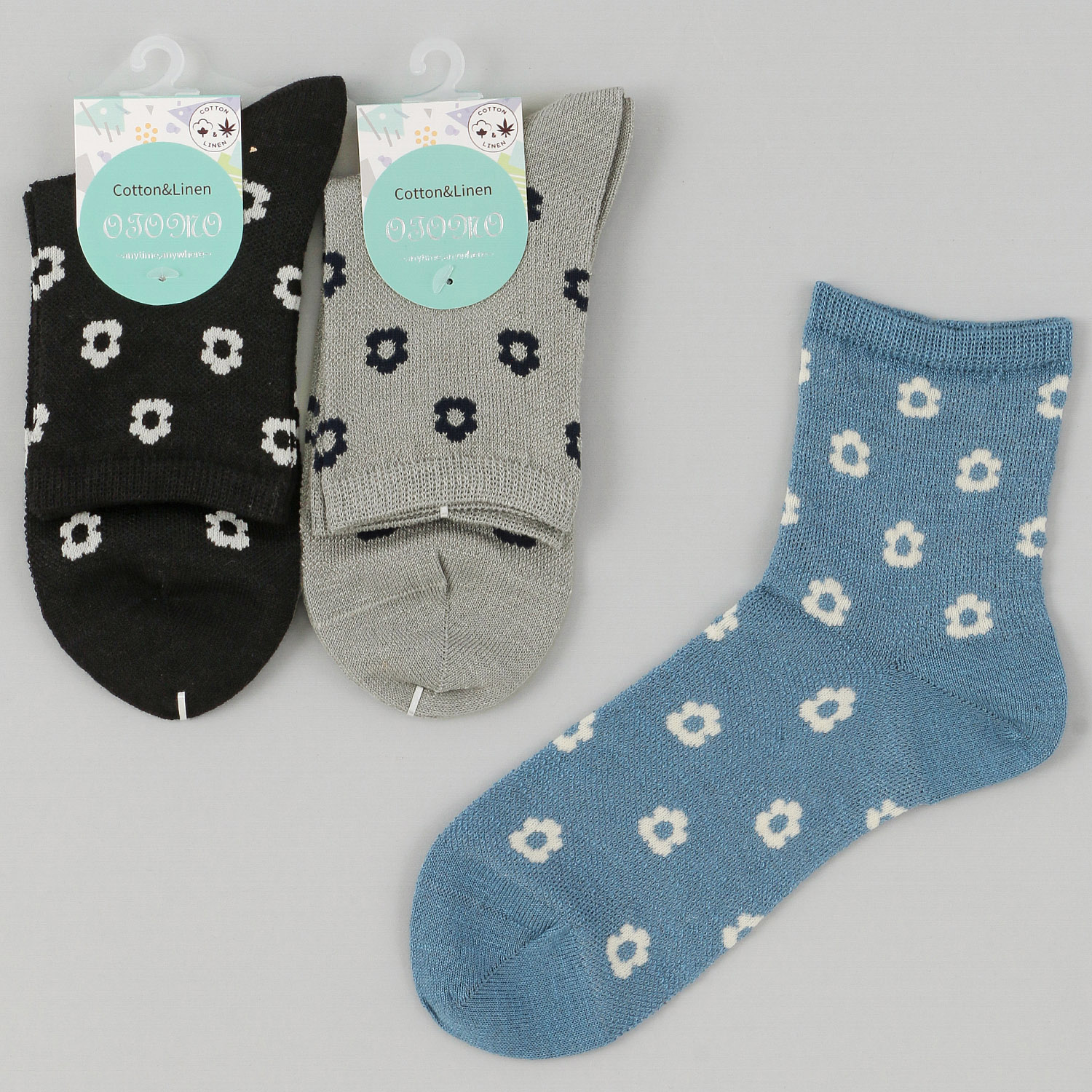 ロークルー丈 綿麻入 メッシュ小花【在庫限り】