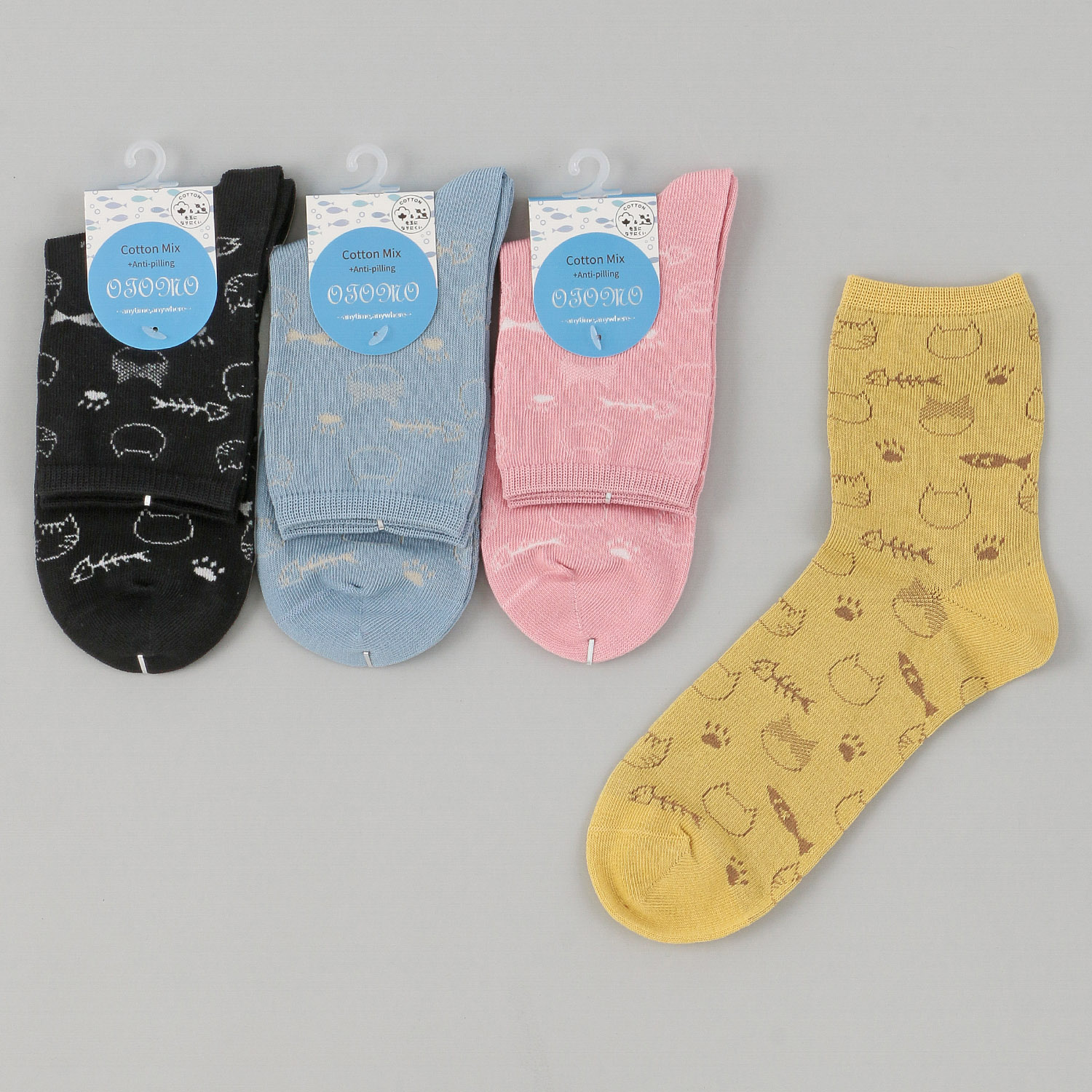 ロークルー丈 抗ピル加工 スパイラル猫【在庫限り】