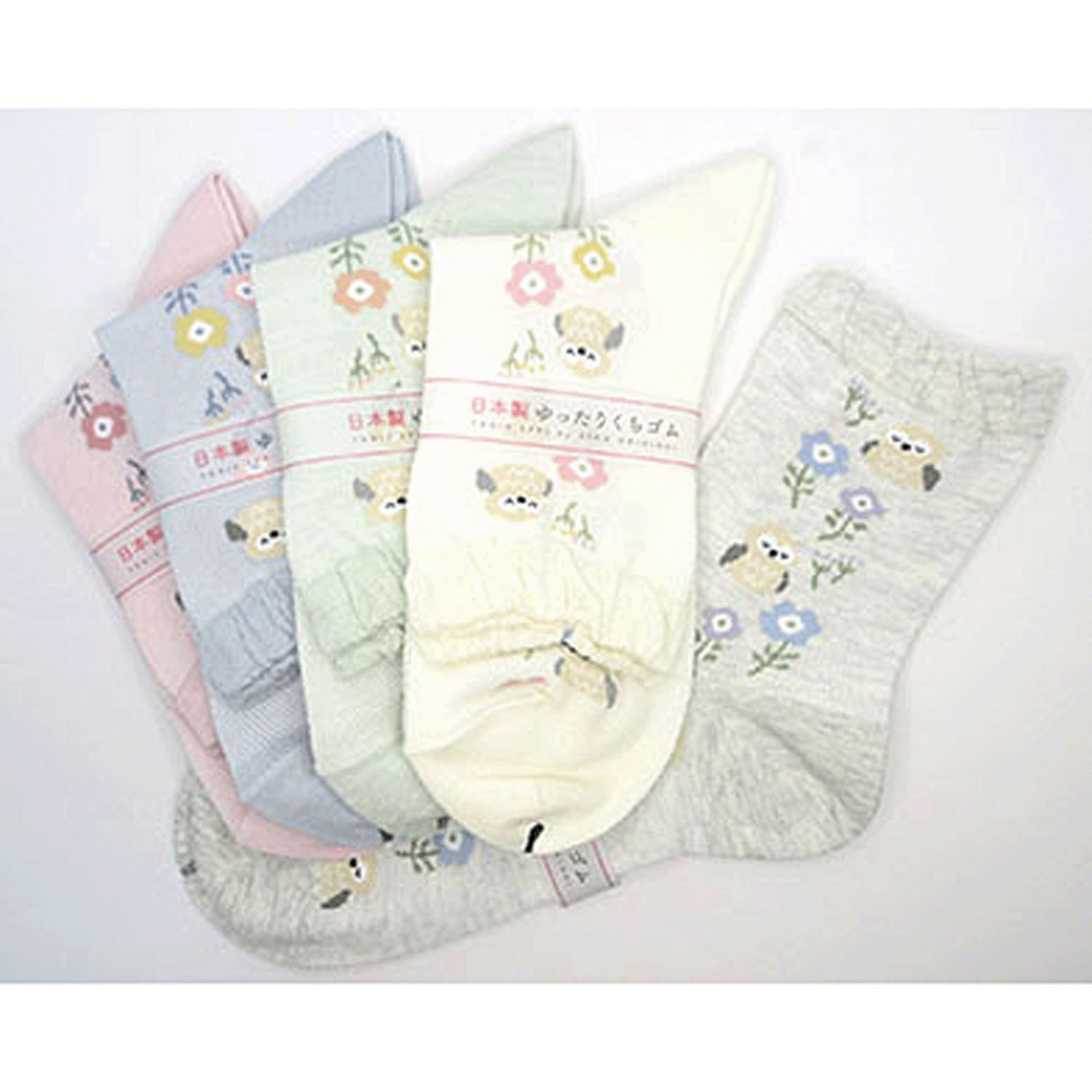 クルーソックス 総メッシュ フクロウと花