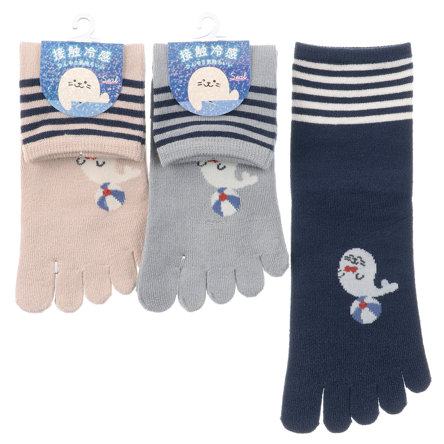 5本指 接触冷感 ロークルー丈 玉乗りアザラシ