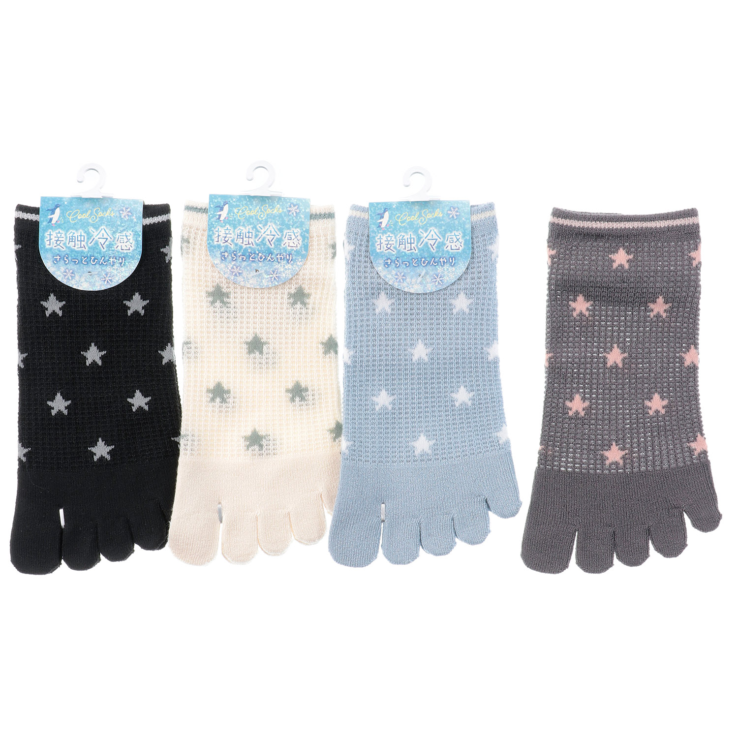 5本指 接触冷感 スニーカー丈 ワッフル星柄【在庫限り】