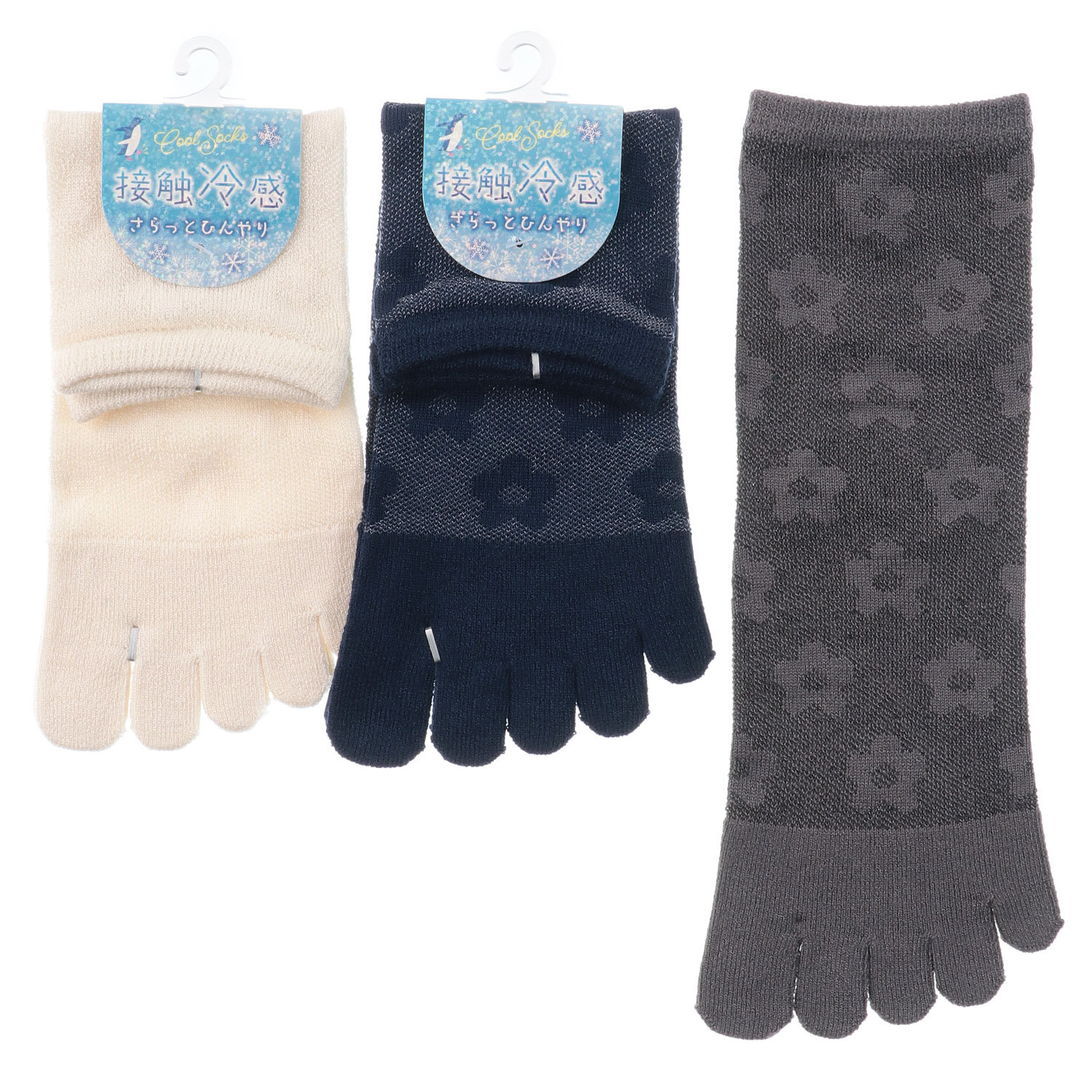 5本指 接触冷感 ロークルー丈 メッシュフラワー