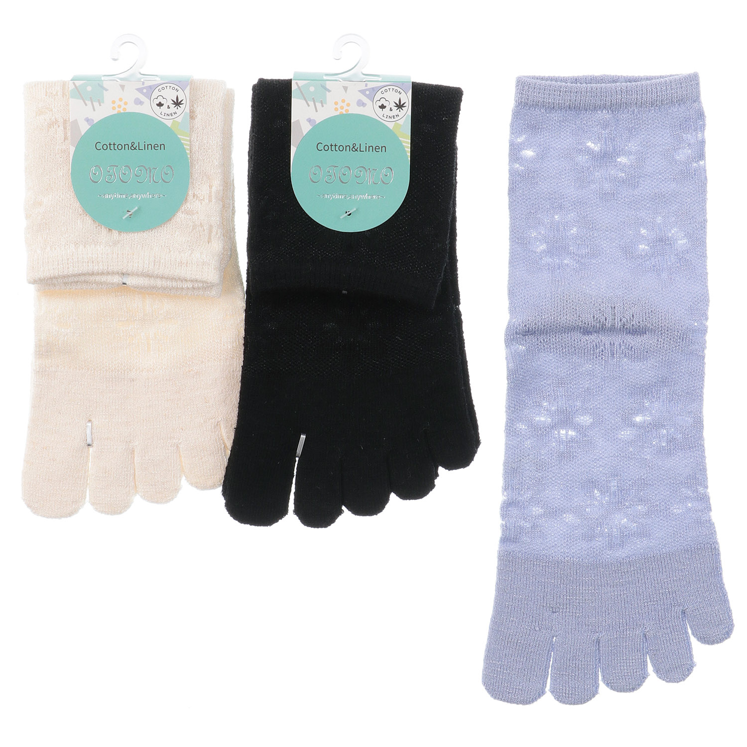 5本指 ロークルー丈 綿麻入り メッシュ花