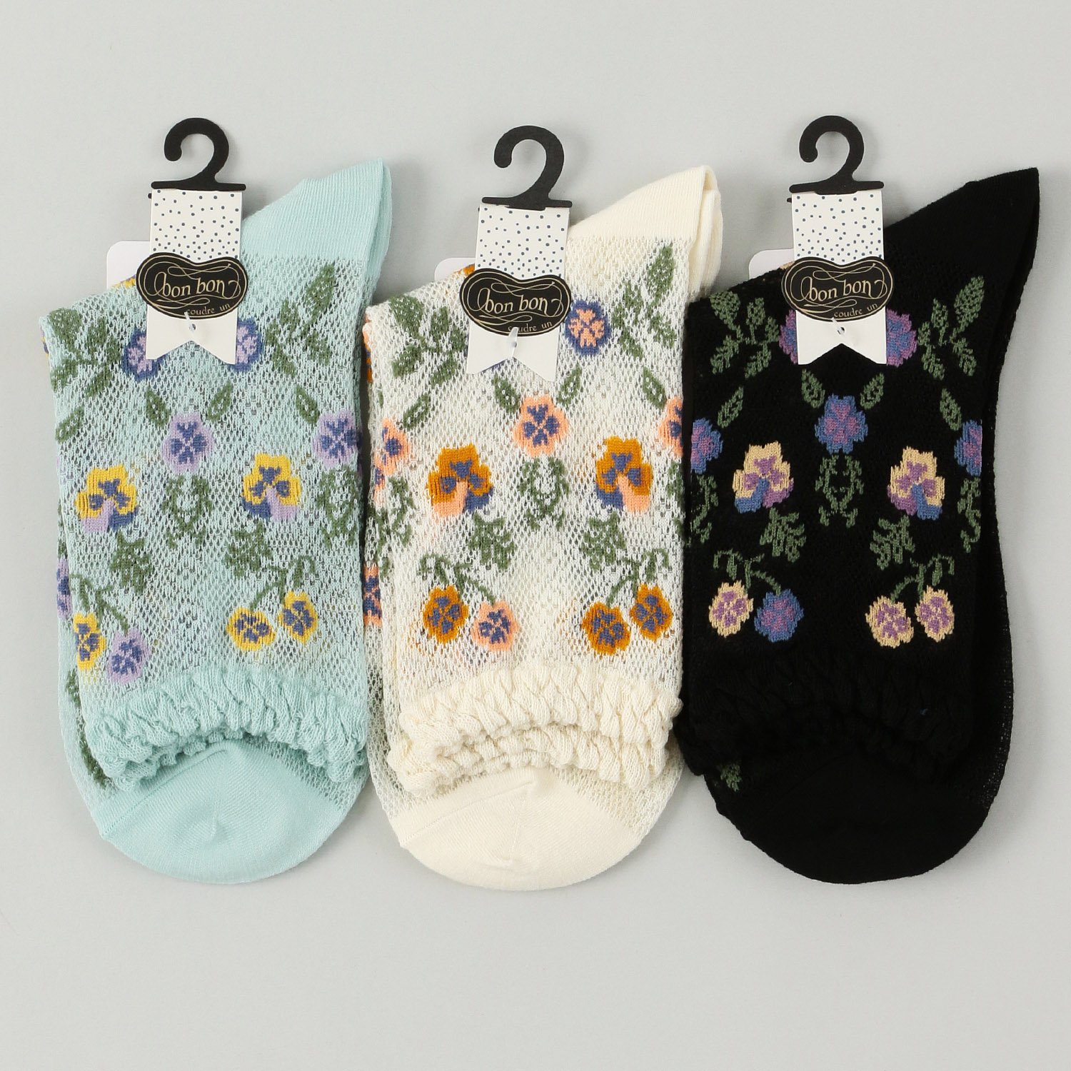 bonbon ロークルー レース風メッシュ パンジー