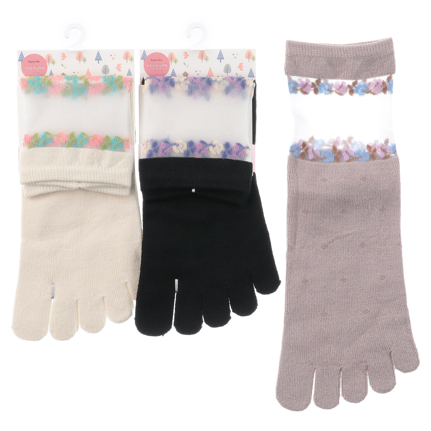 5本指 部分シースルー ロークルー丈 蔦花【在庫限り】