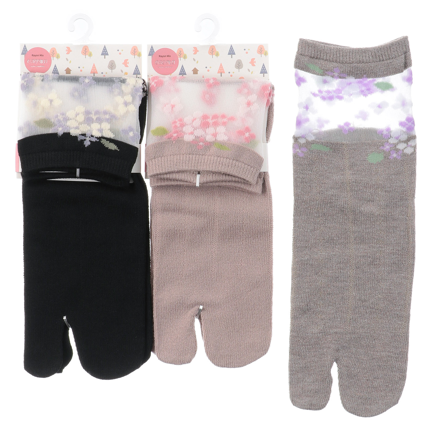 足袋 部分シースル－ ロークルー丈 紫陽花【在庫限り】