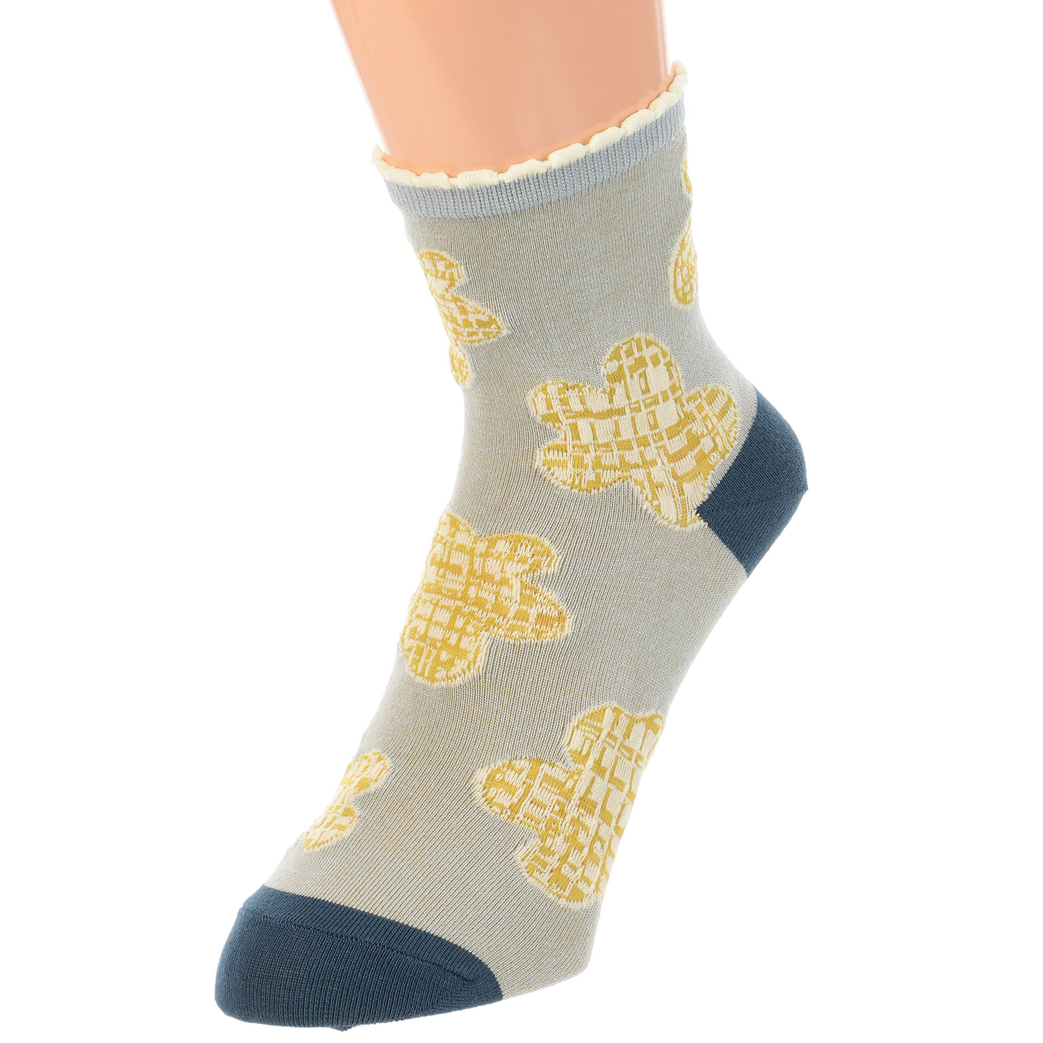 ひやりん抗菌防臭 ロークルー丈 ギンガムフラワー【在庫限り】 - 画像3