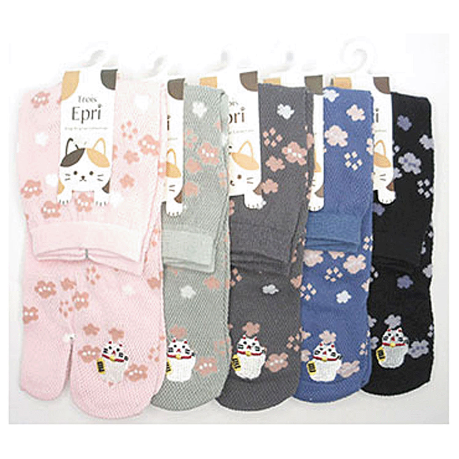 足袋 梅柄＋招き猫刺繍