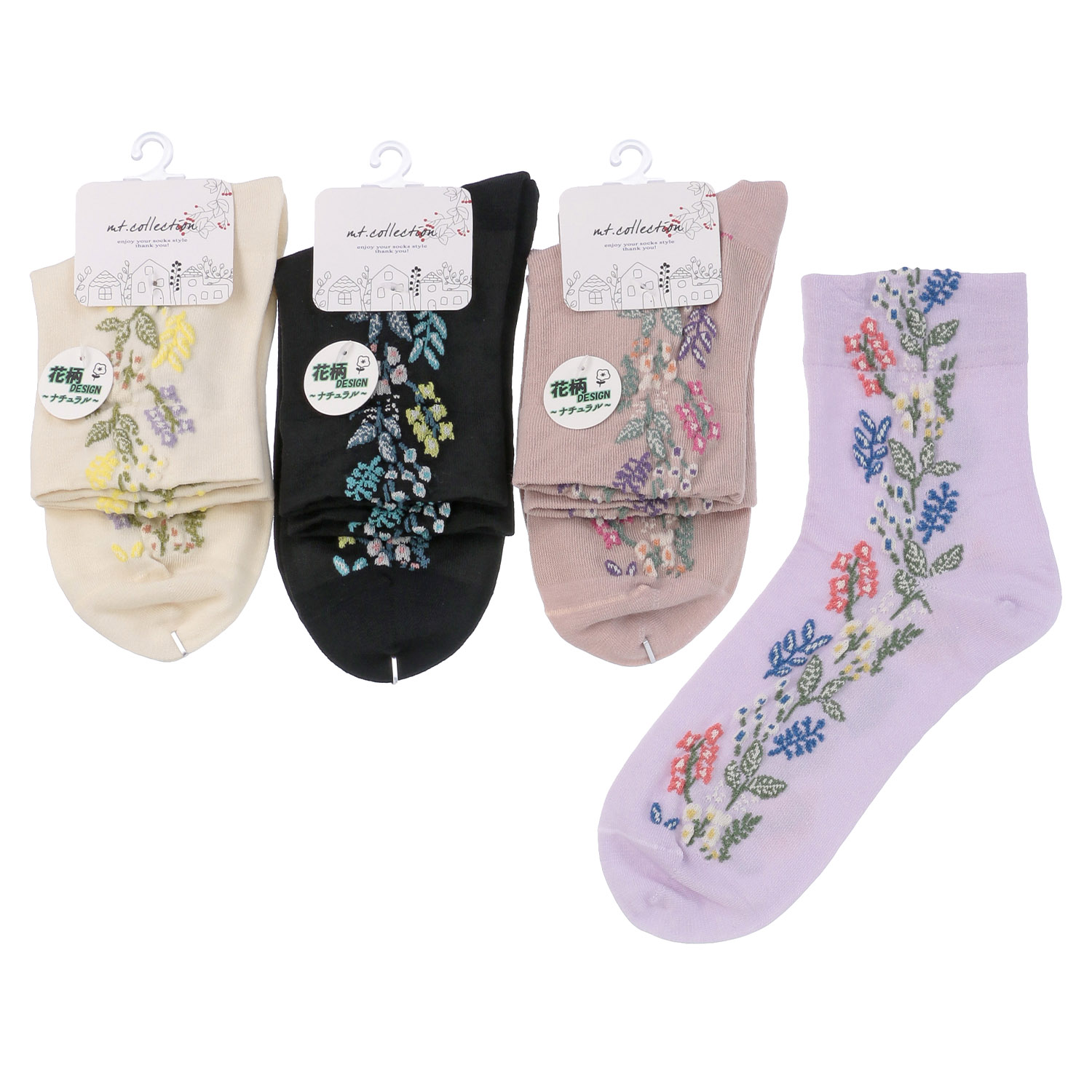 クルー丈 フロート花柄 靴下