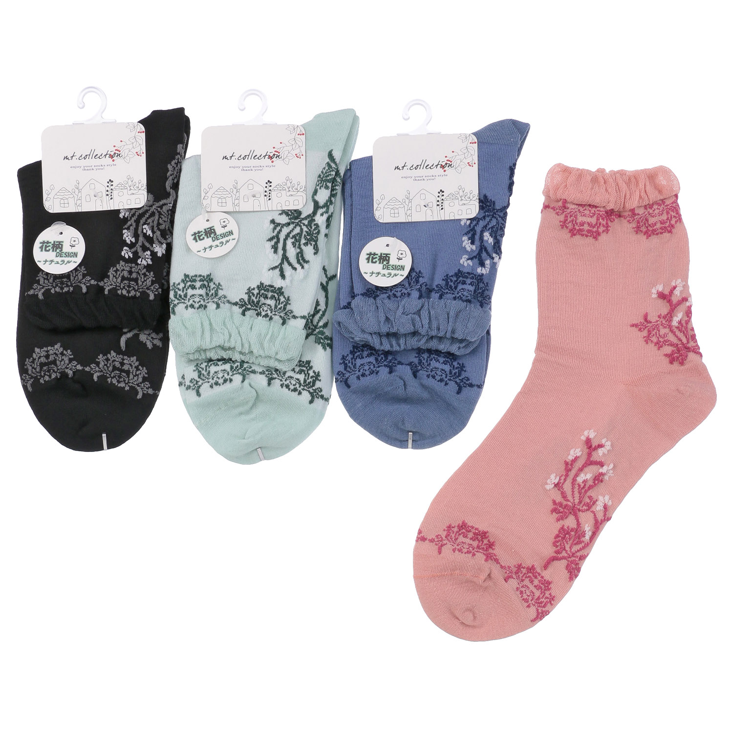 クルー丈 フロート花草柄 靴下