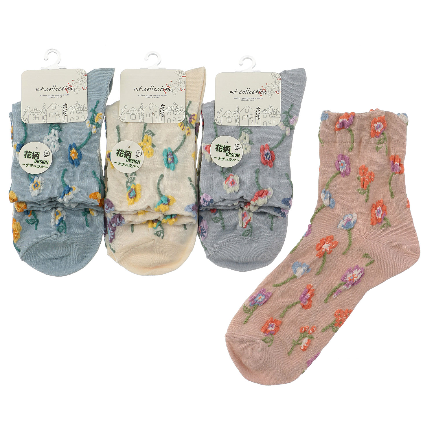 クルー丈 フロート花柄 靴下