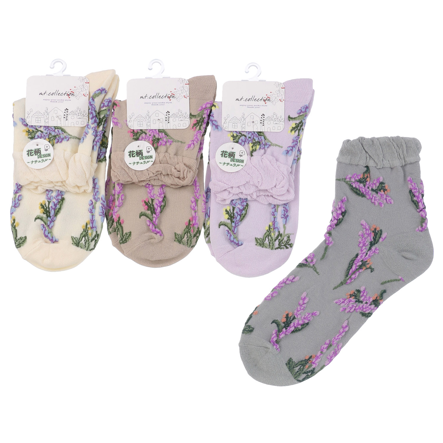 クルー丈 フロート花柄 靴下