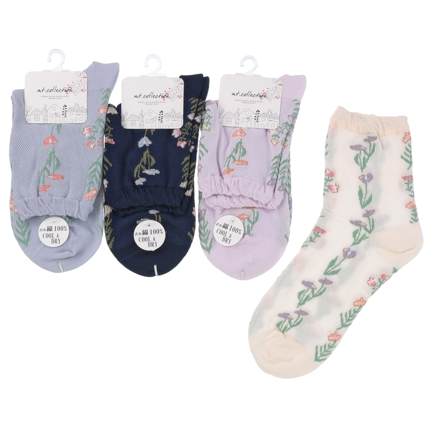 クルー丈 メッシュ 表糸綿100％ 靴下【在庫限り】