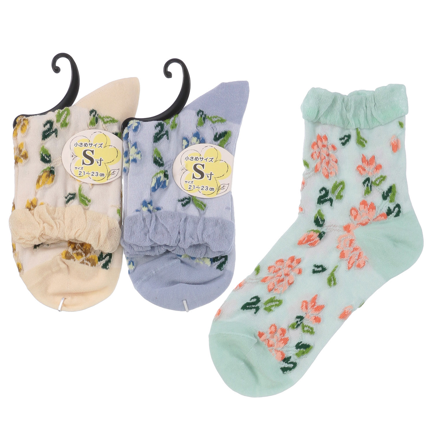 クルー丈 小寸（21－23cm） フロート花総柄 靴下