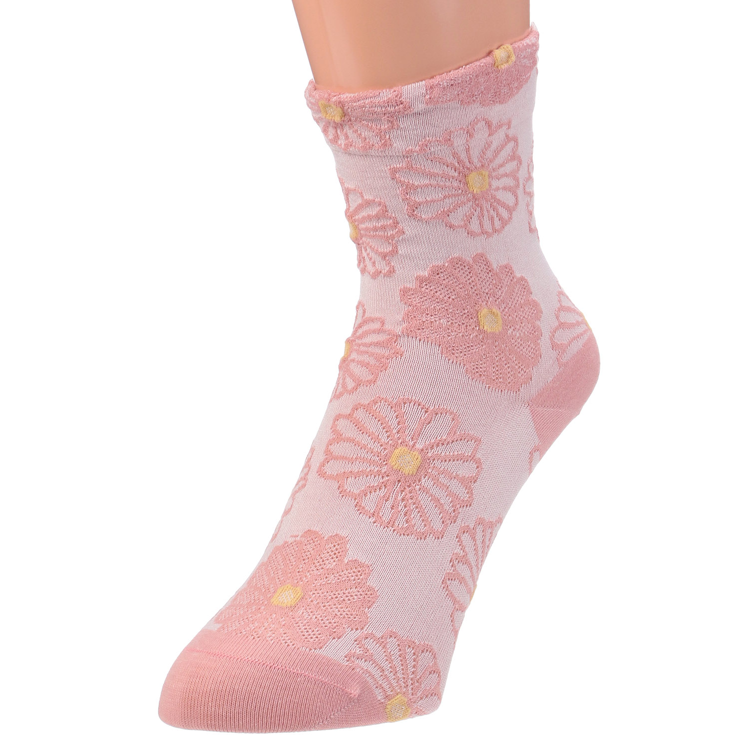 クルー丈 小寸（21－23cm） フロート花柄 靴下 - 画像2