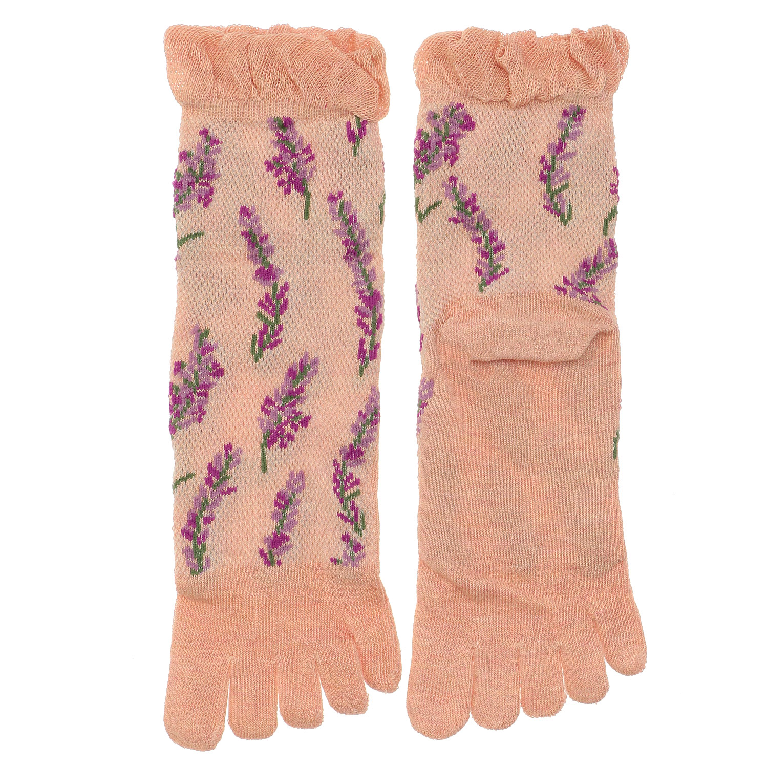 5本指 メッシュ   接触冷感 花柄  靴下 - 画像2