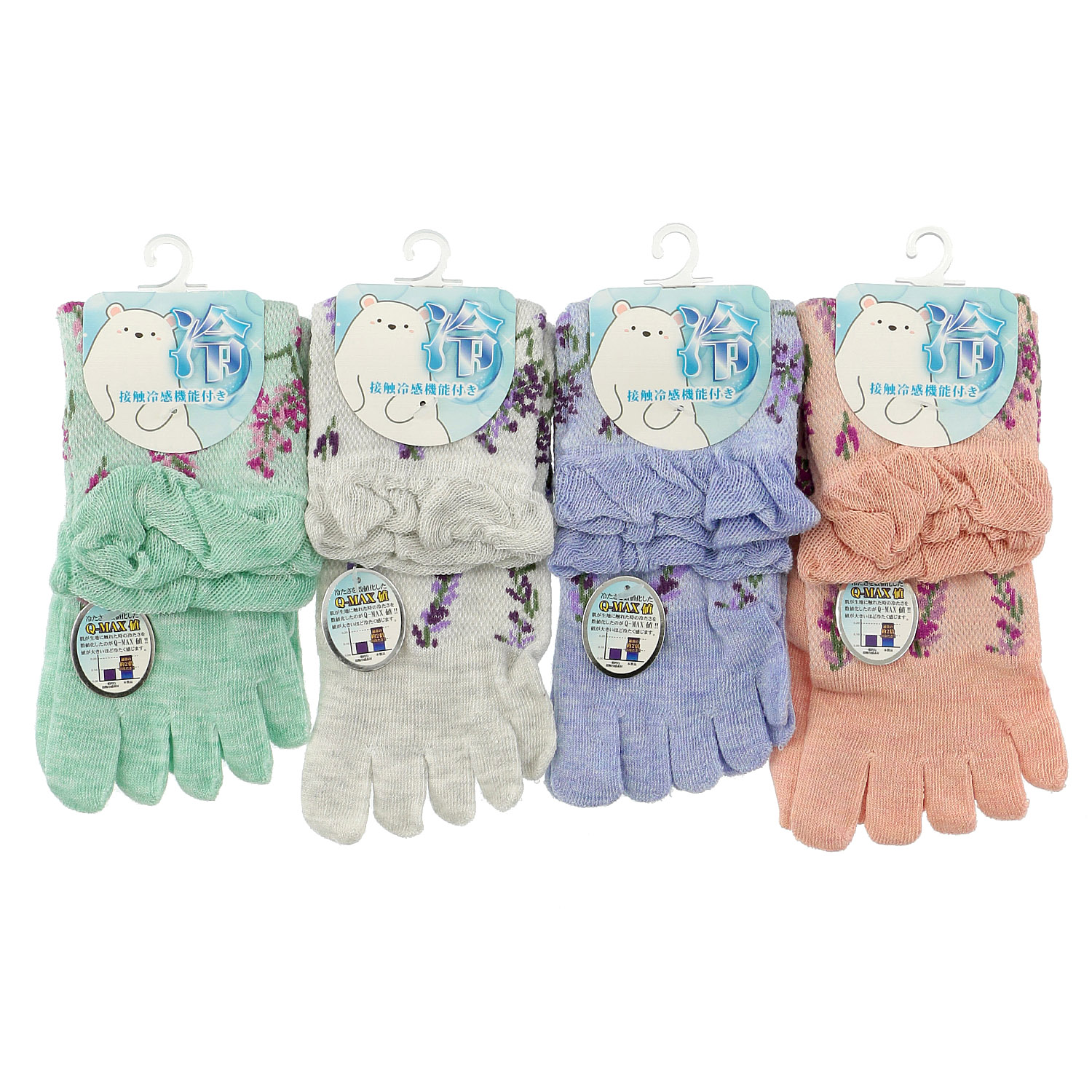 5本指 メッシュ   接触冷感 花柄  靴下