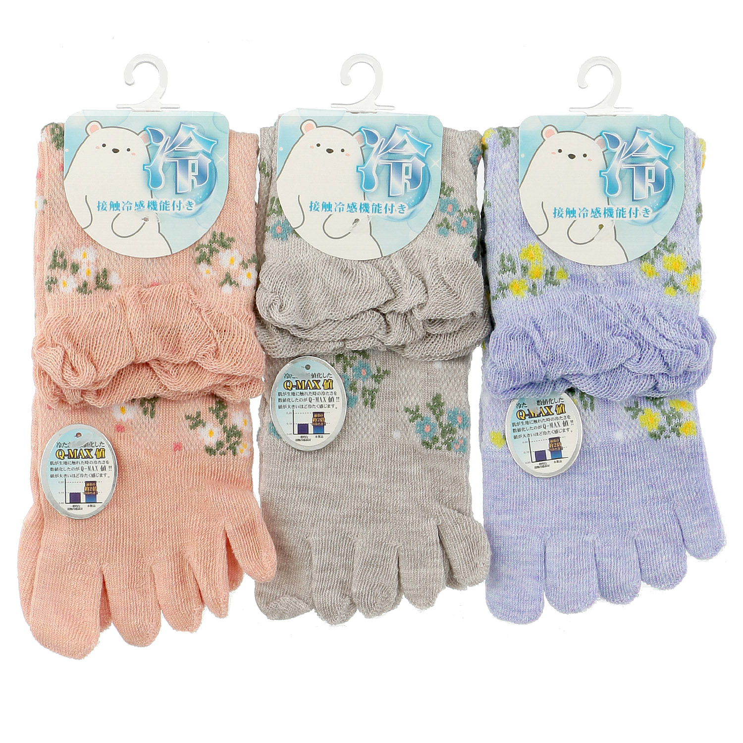 5本指 メッシュ   接触冷感 花柄  靴下