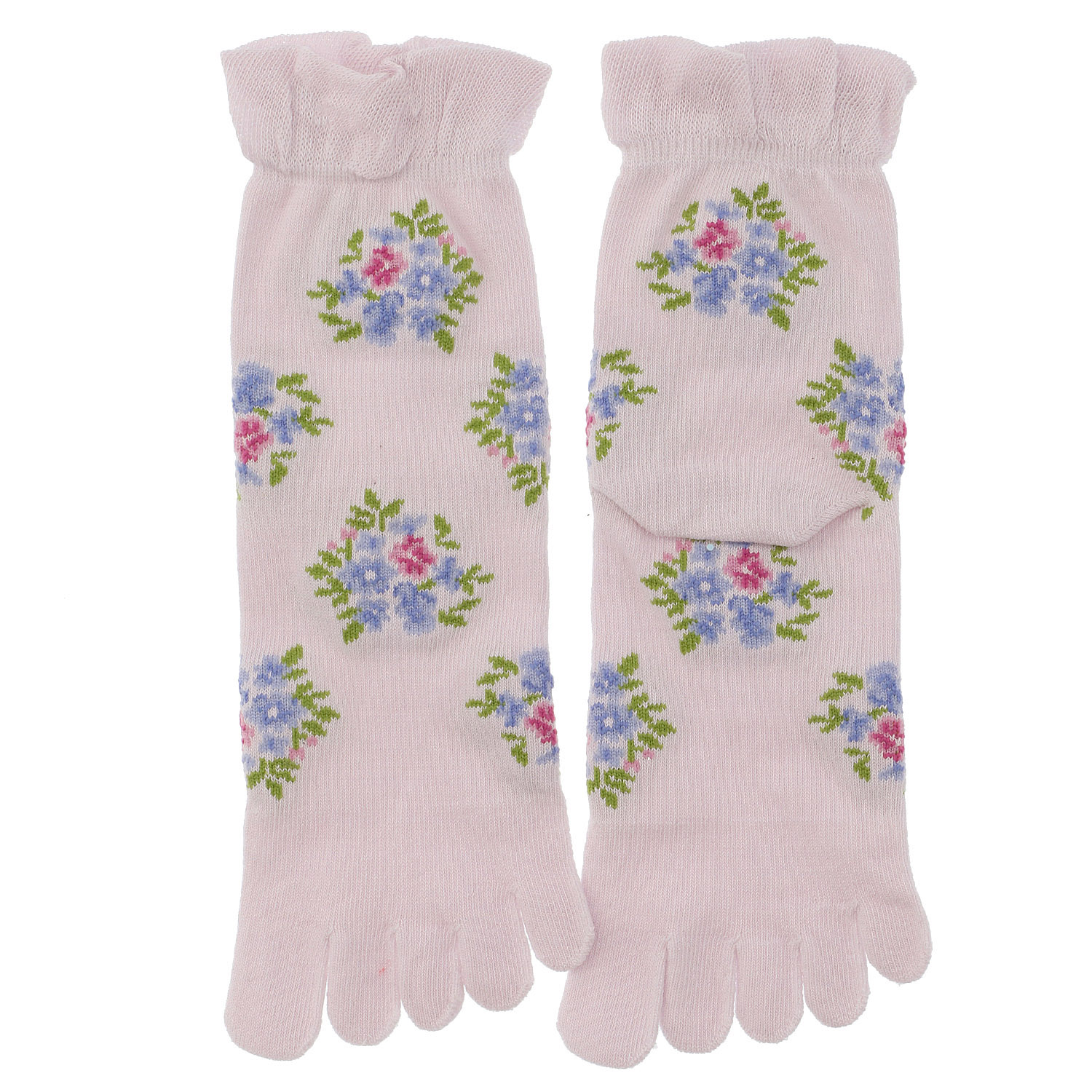 5本指  麻混 花柄 靴下 - 画像2